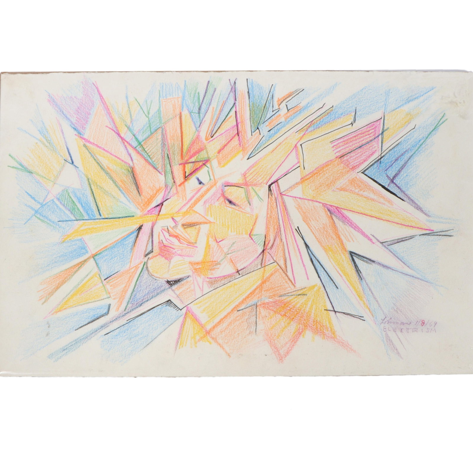 Robert Lohman, Indiana (1919-2001), Electrism, figural abstract,1969, colored pencil and ink on: Robert Lohman Indiana (1919-2001) Electrism, figural abstract,1969 colored pencil and ink on paper Signed and dated lower right. Lohman studied at John Herron Art Institute, and Cranbrook and Yale for