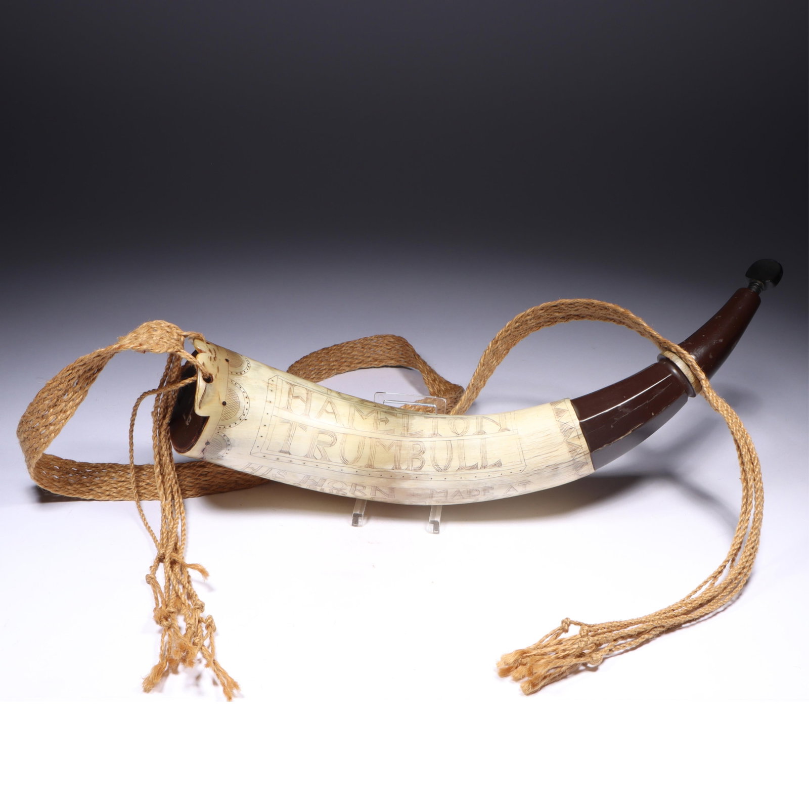 Replica American Revolutionary War Era powder horn, carved and inscribed Capt. Hamelton Trumbull, (1 of 14)