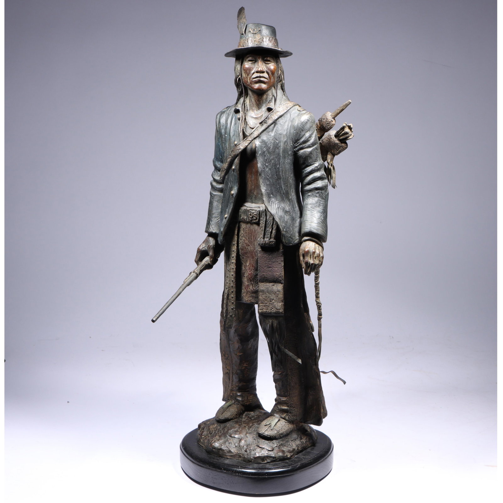 Joe Beeler, American (1931-2006), Scout of the Long Knives, bronze, 23 1/2"H x 8"W: Joe Beeler American (1931-2006) Scout of the Long Knives bronze Incised signature at base, numbered 31/40. Gallery label under base. Provenance: purchased Trailside Fine Art Gallery, 10/94. Biography 