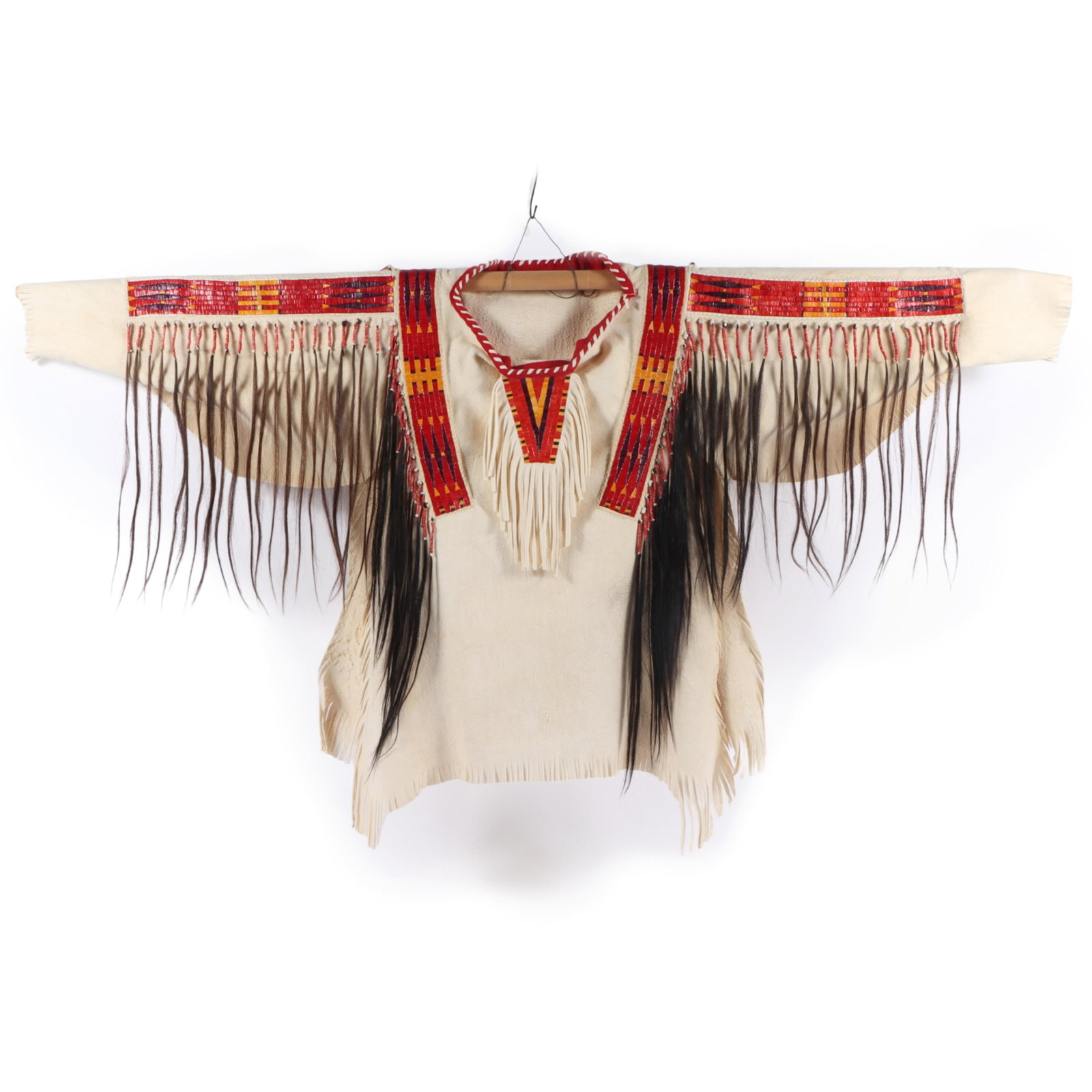 Leola One Feather (b. 1954) Oglala Lakota Native American hide war shirt with quillwork and fringe (1 of 16)