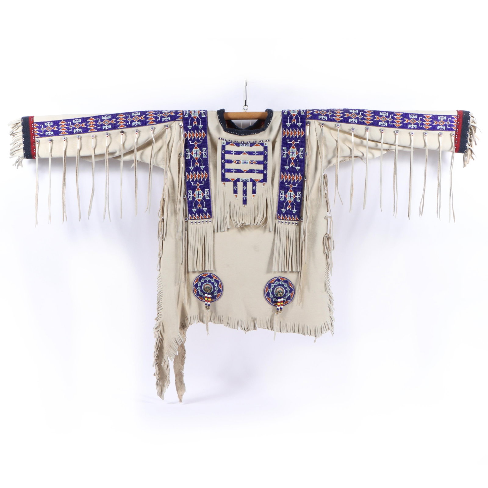 Native American geometric beaded leather war shirt 41"H x 63"W (1 of 16)