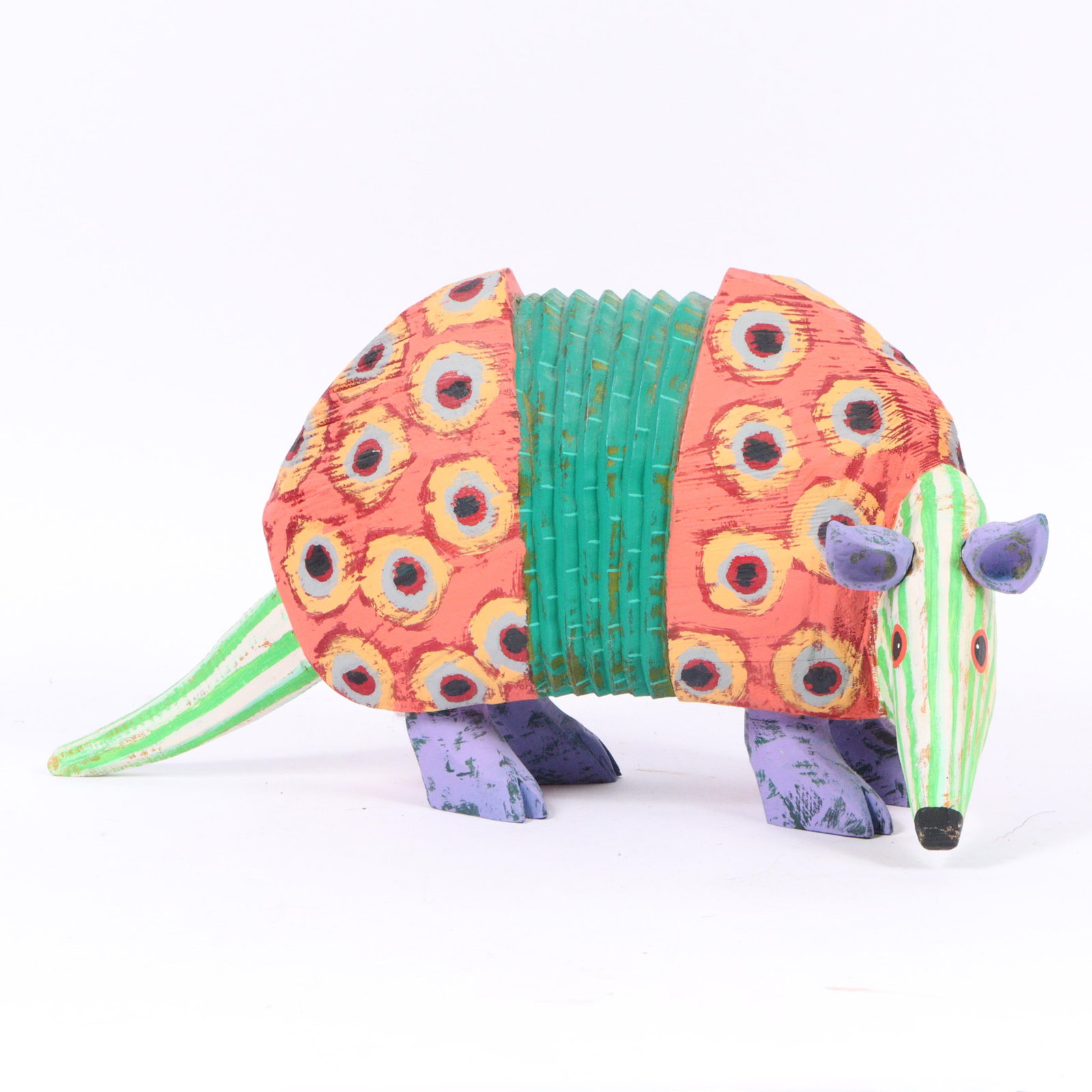 Robert Tolone (20th century) Southwestern folk art carved and painted wood "Armadillo" sculpture,: Robert Tolone (20th century) Southwestern folk art carved and painted wood "Armadillo" sculpture, 1992 Signed, dated, and numbered 40/80 under base. A colorful wooden armadillo sculpture featuring vib