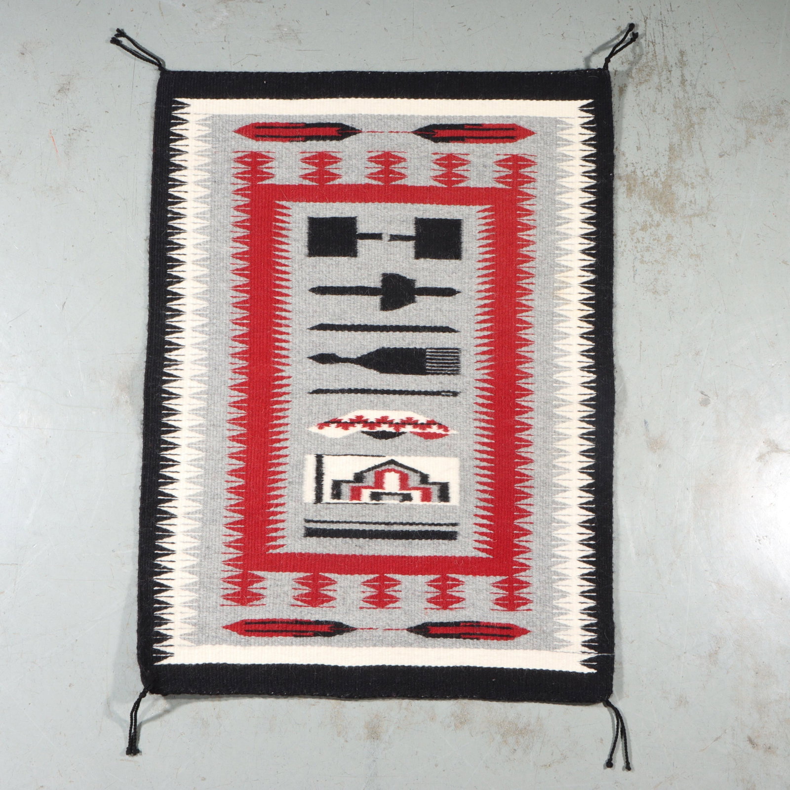 Navajo Native American Storm Pattern blanket rug weaving, 28 1/4"H x 20 1/2"W (1 of 8)