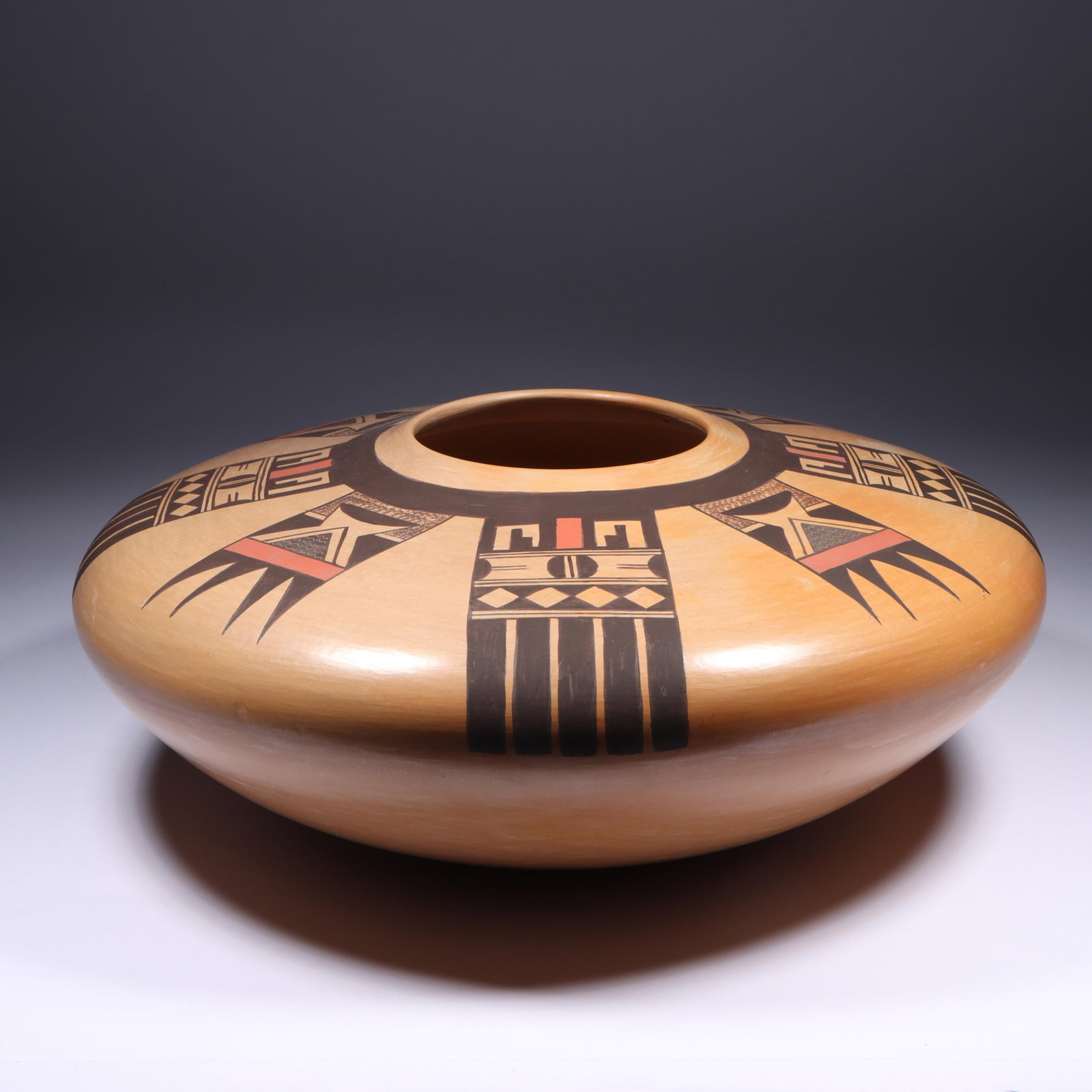 Fawn Navasie (b. 1959) Hopi Native American pottery jar by with geometric design 5 1/2"H x 13"Diam. (1 of 14)