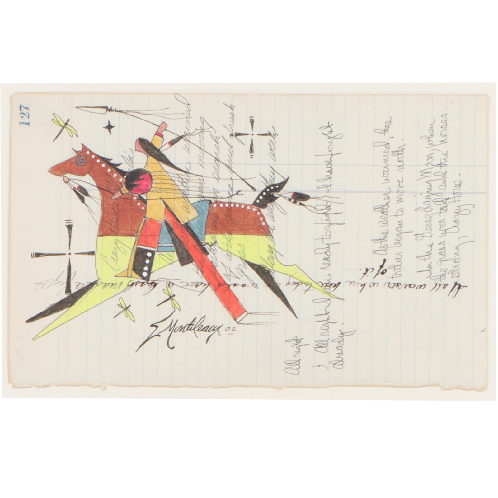 Donald Montileaux, Lakota (b. 1948), Crazy Horse, 2002, colored pencil and ink on ledger paper, 6 (1 of 10)
