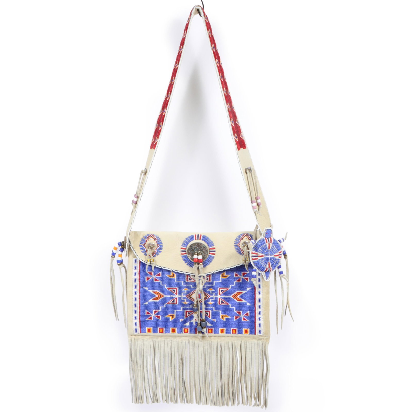 Kevin D. Fast Horse (b.1963) Native American geometric beaded leather shoulder bag with turtle (1 of 15)
