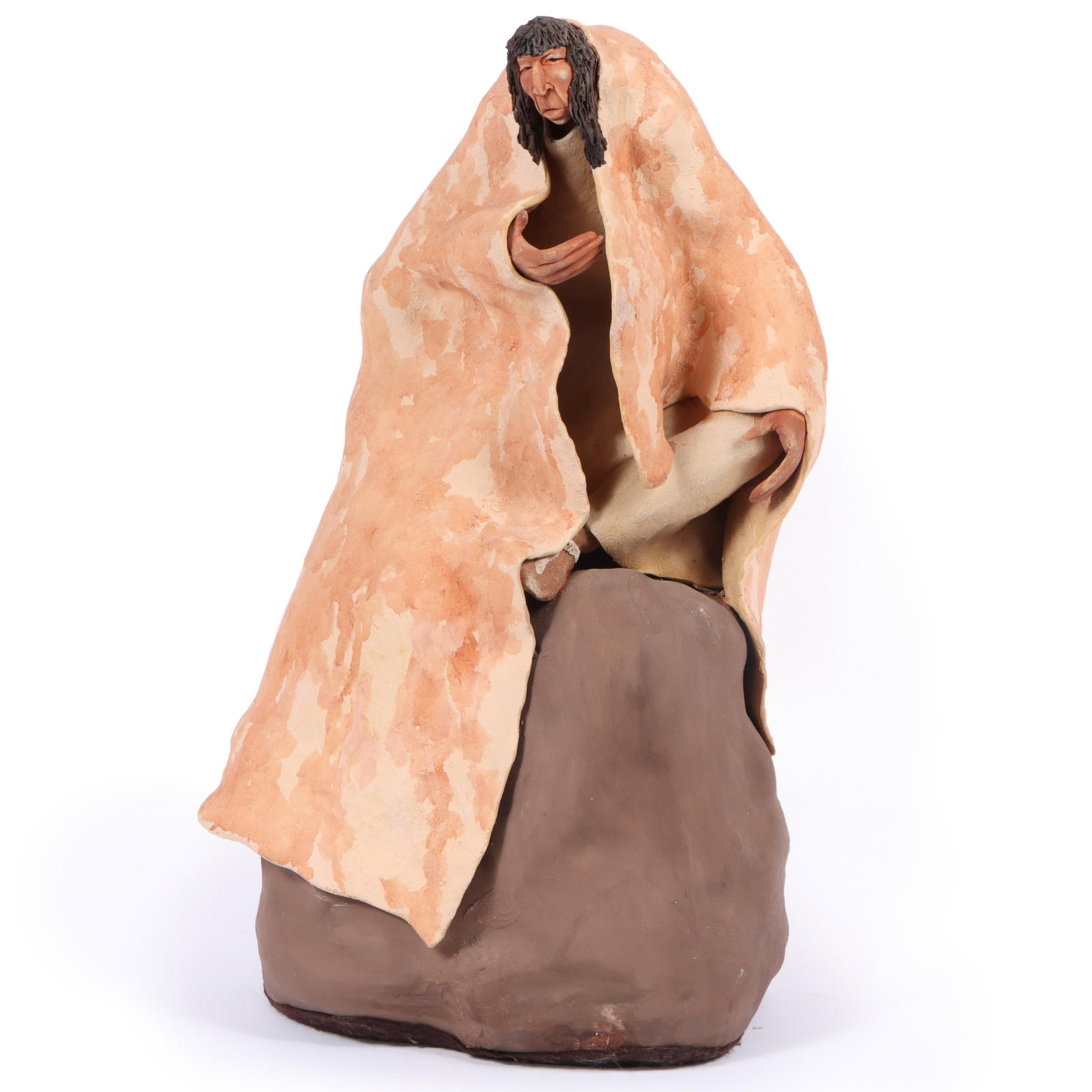 John Lawrence (20th century) "Seer" Native American figure clay sculpture, 1987 21 1/2"H x 13"W (1 of 12)