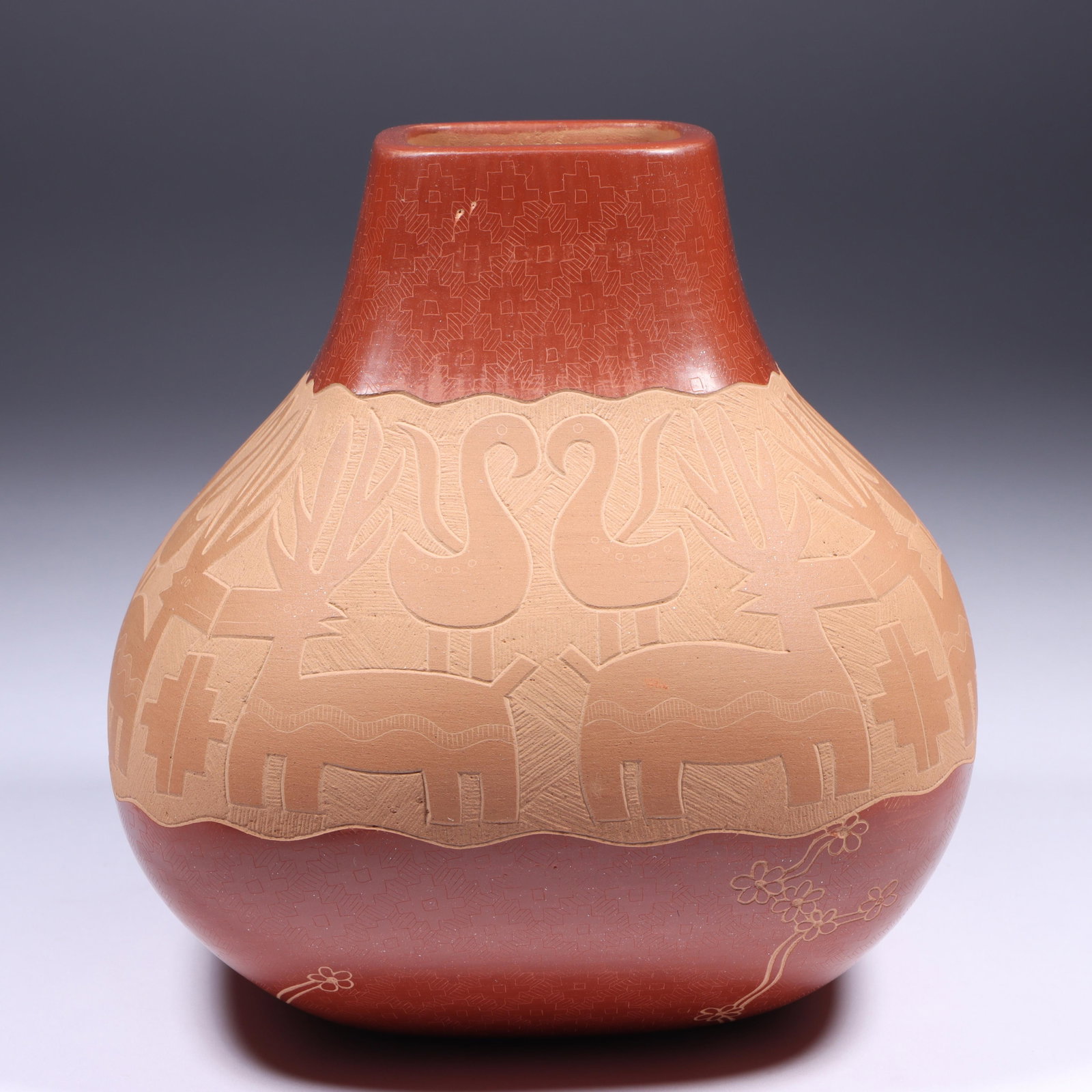 Jody Naranjo (b. 1969) Santa Clara Pueblo Native American "Love" sgraffito pottery vessel with (1 of 13)