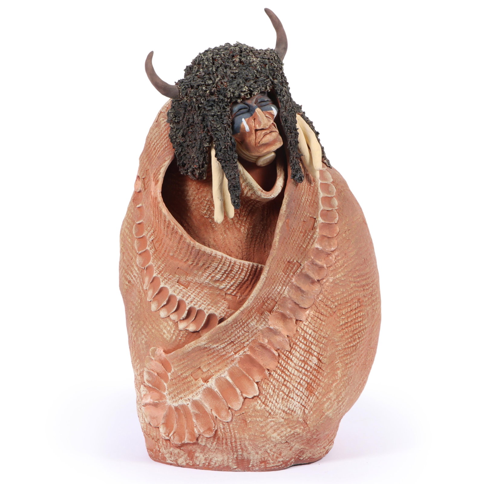 John Lawrence (20th century) "Arapaho Chief" Native American figure clay sculpture, 1988 21 1/2"H x (1 of 12)