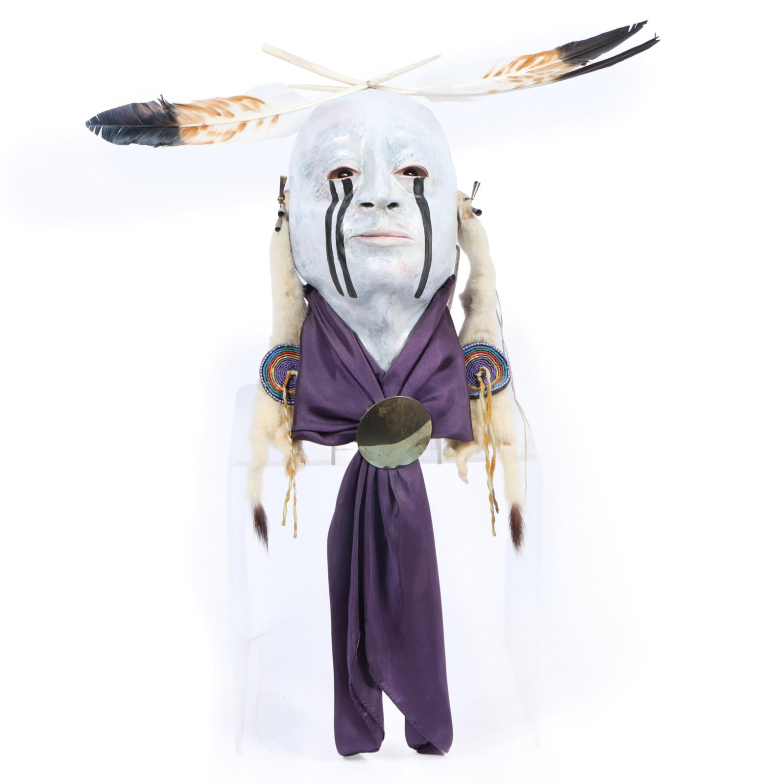Austin Real Rider (1941–2022) Sioux/Pawnee Native American Plains Indian painted raku mask with (1 of 13)