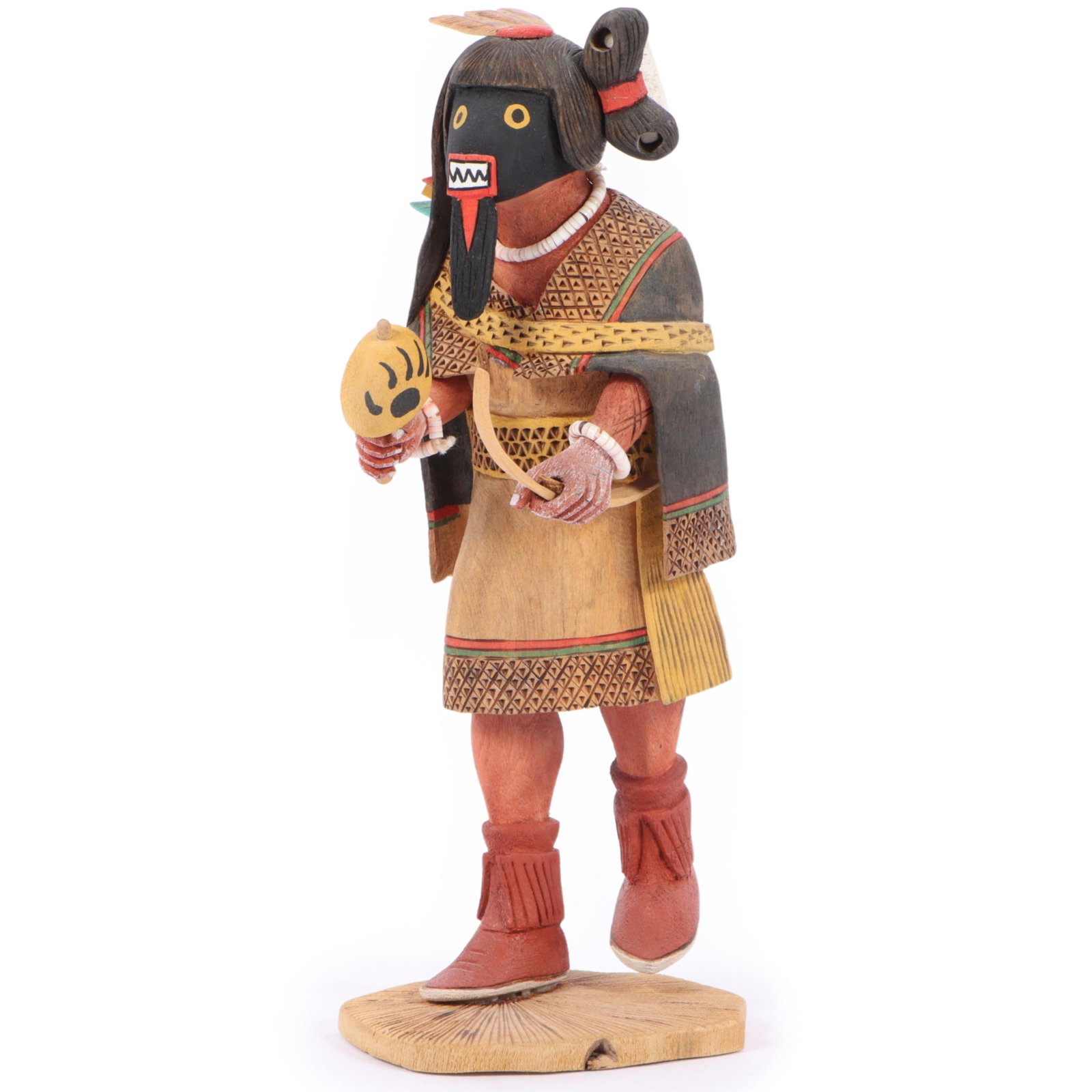 Hopi Native American carved and painted Warrior Maid Kachina figure signed C. Carl M. 10"H x 3"W x 4: Hopi Native American carved and painted Warrior Maid Kachina figure signed C. Carl M. 10"H x 3"W x 4 1/2"D