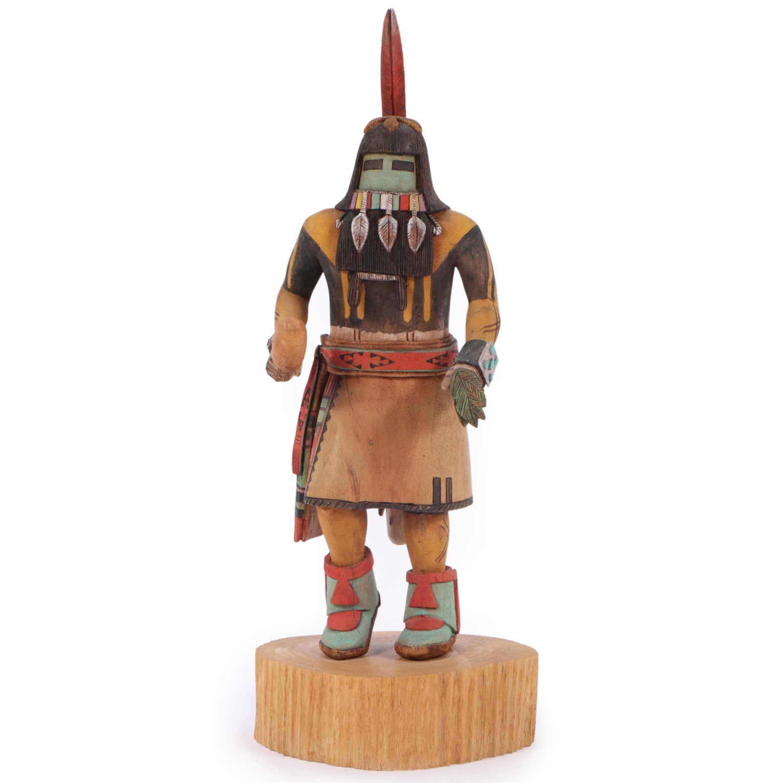 Hopi Native American carved and painted Long Hair Kachina figure by Orvin C. Hoyungowa 12 1/4"H 4: Hopi Native American carved and painted Long Hair Kachina figure by Orvin C. Hoyungowa Signed under base. Provenance: purchased at Lovena Ohl Gallery 4/88 12 1/4"H 4 3/4"W x 4 1/4"D