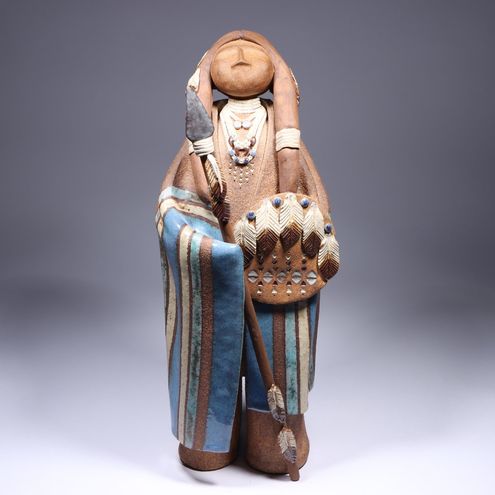 Terry L. Slonaker Native American "Plains Warrior" figural pottery sculpture, 1988 17 1/2"H x 6 (1 of 10)
