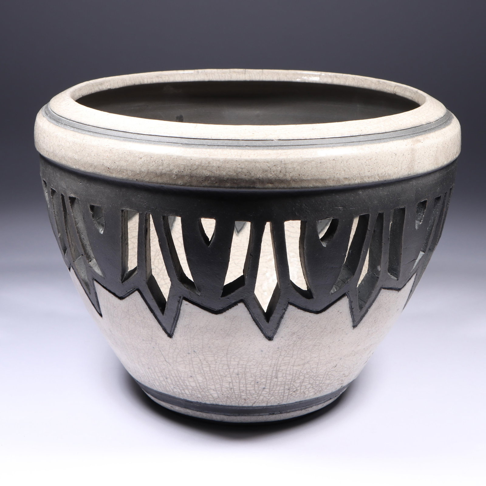 Christina Davis (American, 20th/21st century) studio art pottery pit fired raku vessel with crackle (1 of 8)