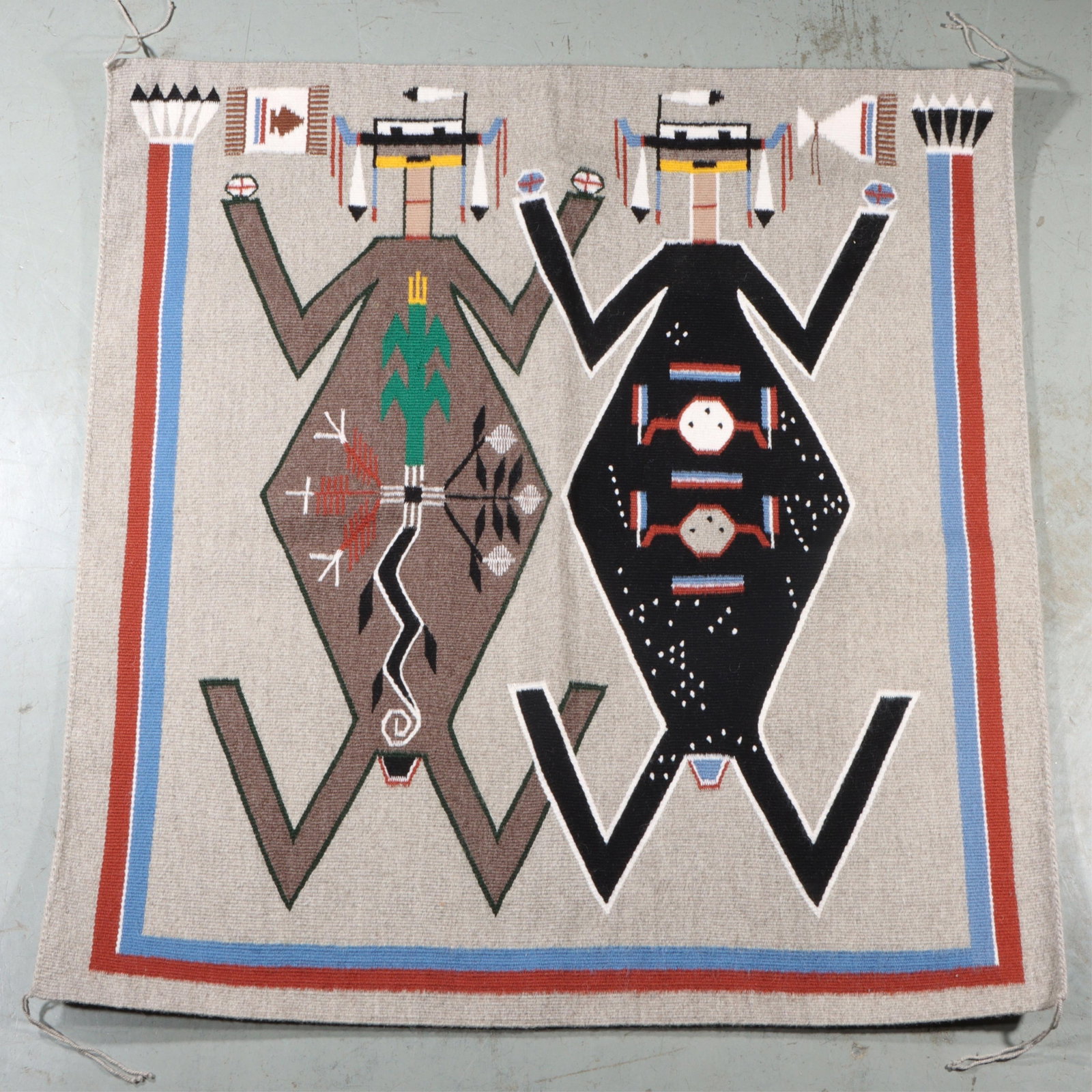 Navajo Native American Mother Earth and Father Sky pictorial blanket rug weaving 35 1/4"H x 35"W (1 of 8)