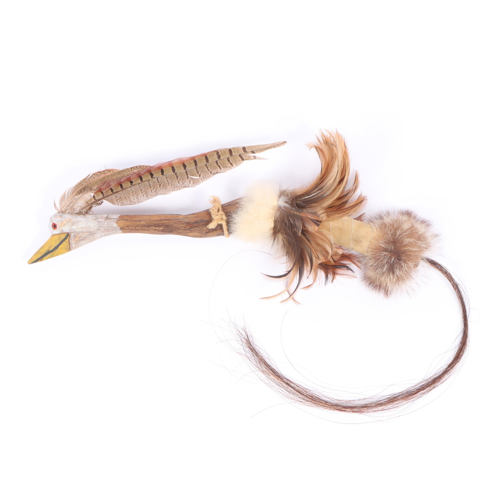 Native American ceremonial Object 32"L (beak to tip of horse hair), 16"L (not including horse hair) (1 of 14)