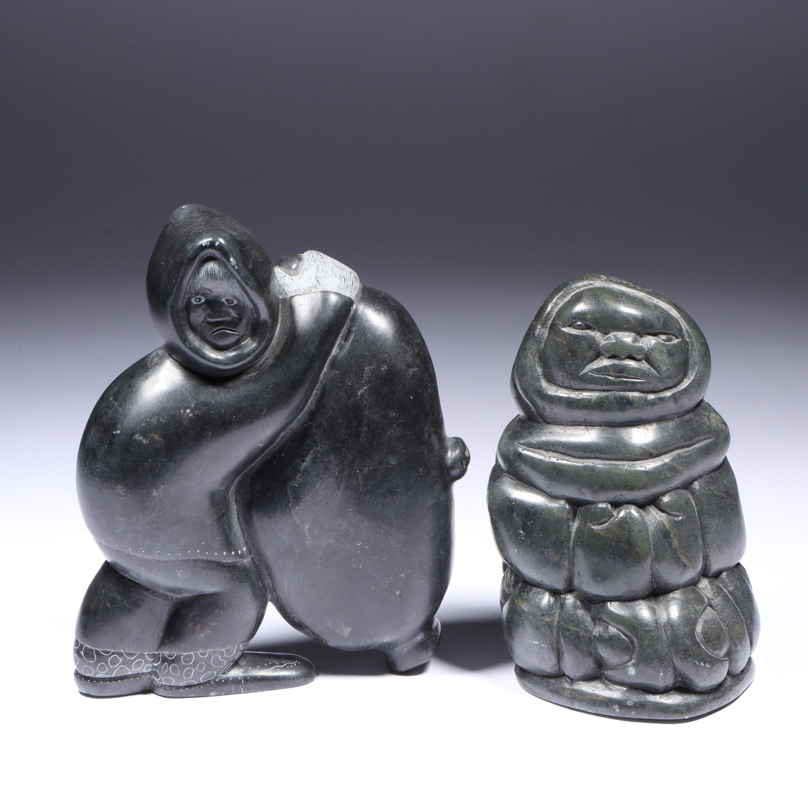 Davidee Aculiak and Alex Patsauq, Inukjuak / Canadian / Inuit 20th Century, two Inuit figural stone (1 of 17)