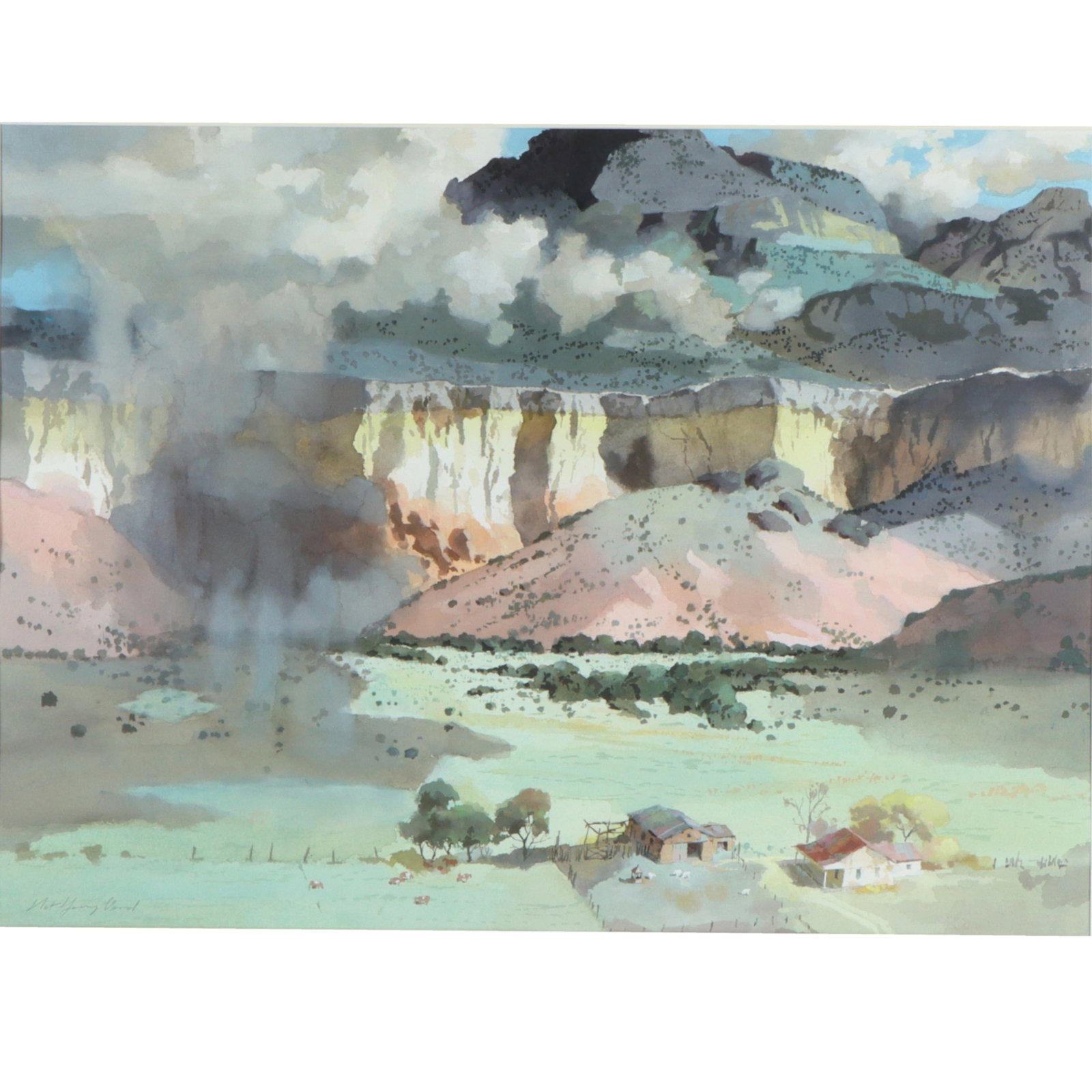 Nat Youngblood, Pennsylvania, Indiana (1916 - 2009), Rain Dance, watercolor on paper, 21 1/2"H x 29: Nat Youngblood Pennsylvania, Indiana (1916 - 2009) Rain Dance watercolor on paper Signed lower left. Colorado Historical Society label verso. Biography from the Archives of askART: Nat H. Youngblood, 