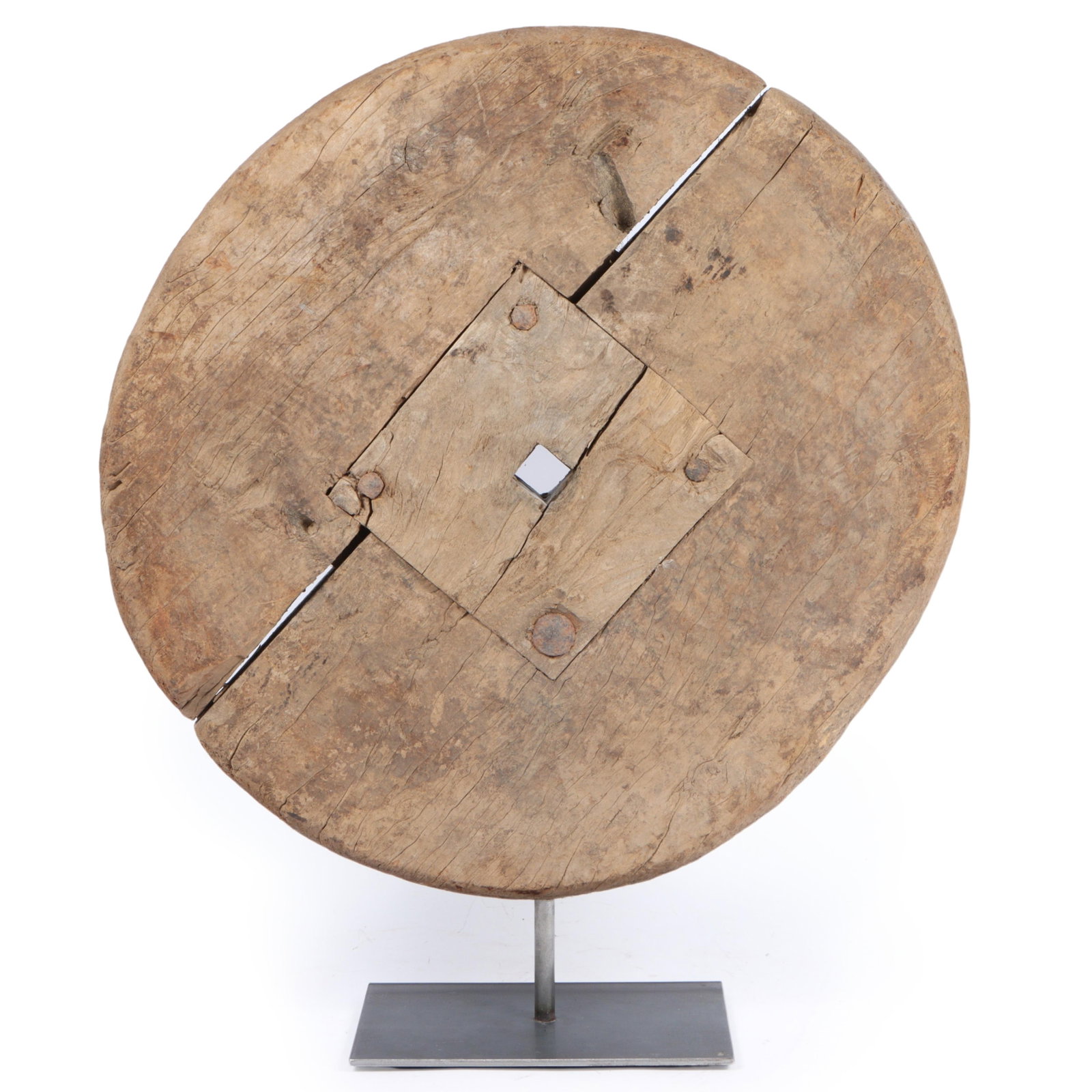 Antique wooden wagon wheel on display mount. 24"H x 20 1/2"Diam. (1 of 9)