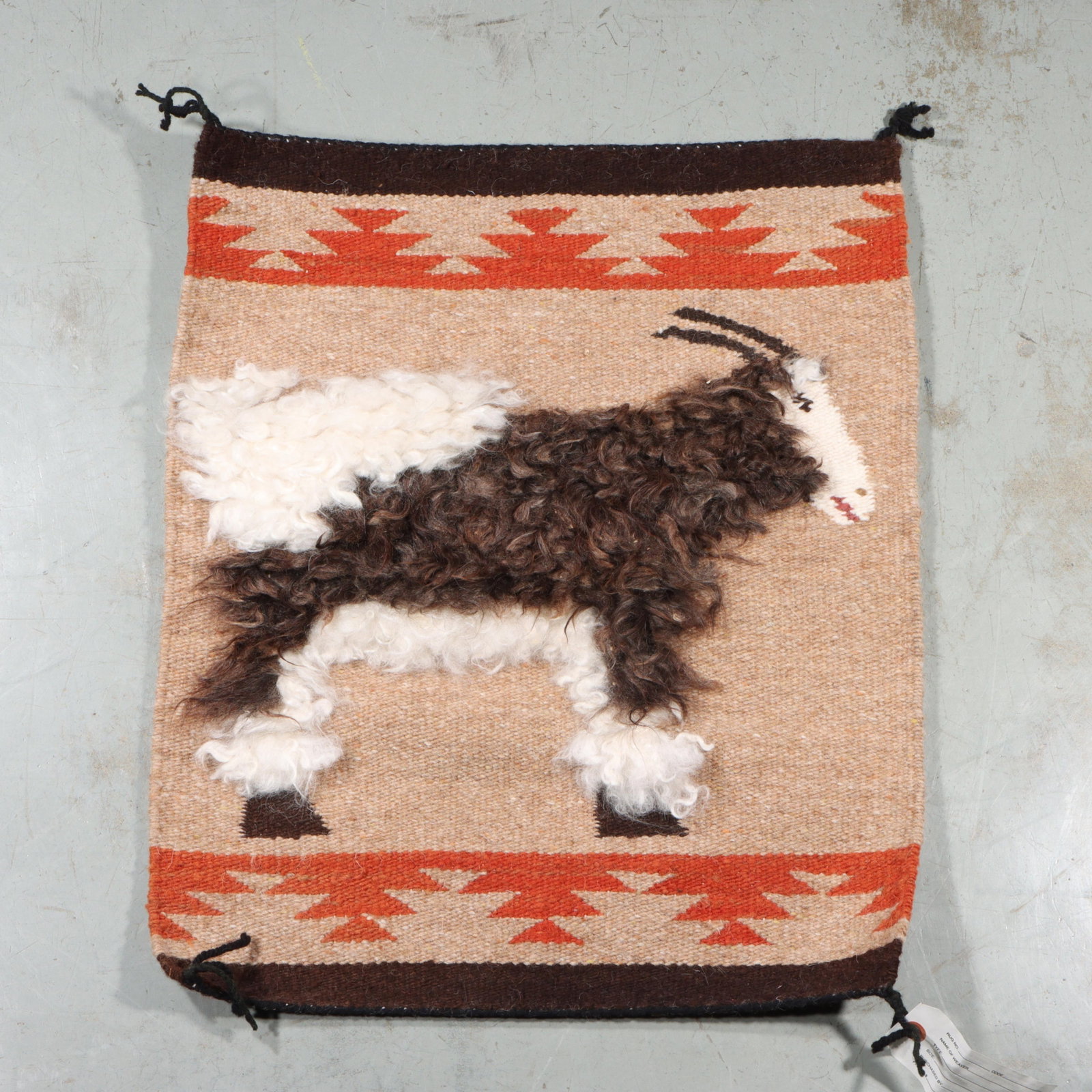 Fannie Pete? Navajo Teec Nos Pos Tufted Goat Pictorial wool handspun weaving, c.1980 23 1/2"H x 19 (1 of 6)