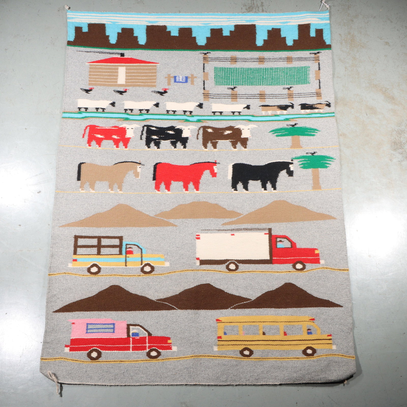 Vintage Navajo pictorial blanket / rug weaving by Bessie Taylor. 52 1/2"H x 37 3/4"W (1 of 9)