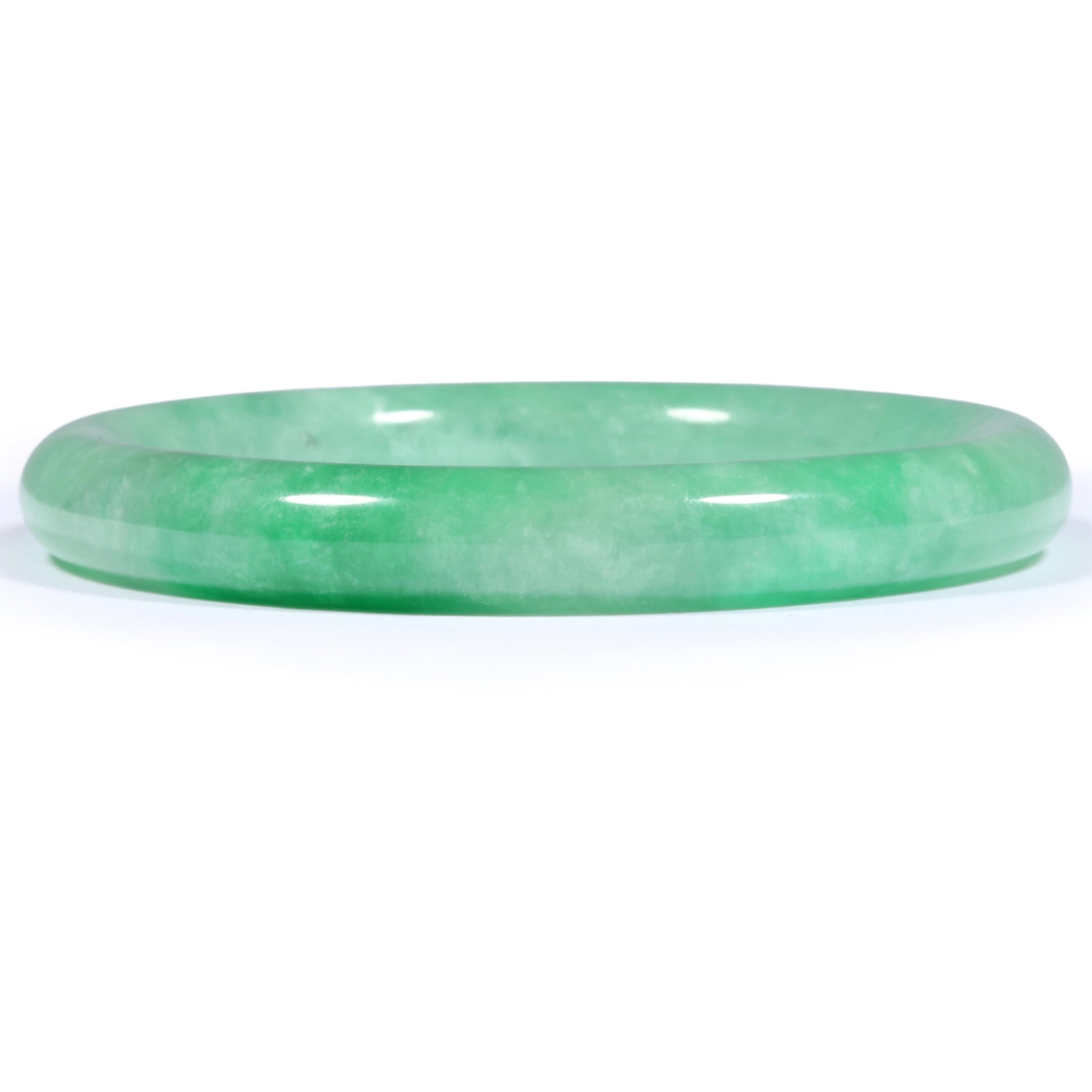 Variegated Apple Green Chinese Jadeite Jade Hololith Bangle Bracelet 3/8"W x 2 1/2"Inner Dia. (1 of 8)