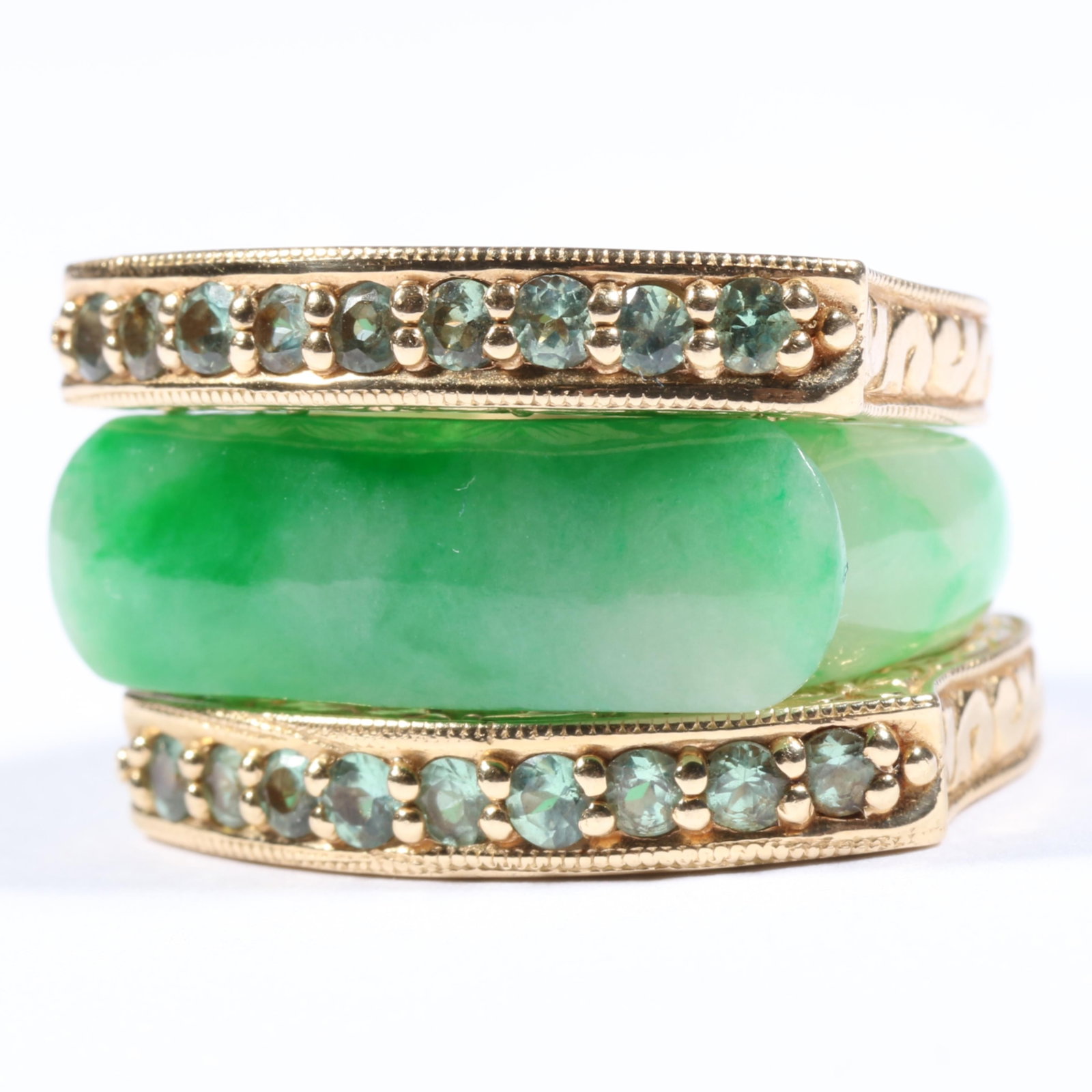 3pc Custom-Made Stacker Ring Group: 14K Yellow Gold Light Green Sapphire Rings and Apple Green (1 of 14)