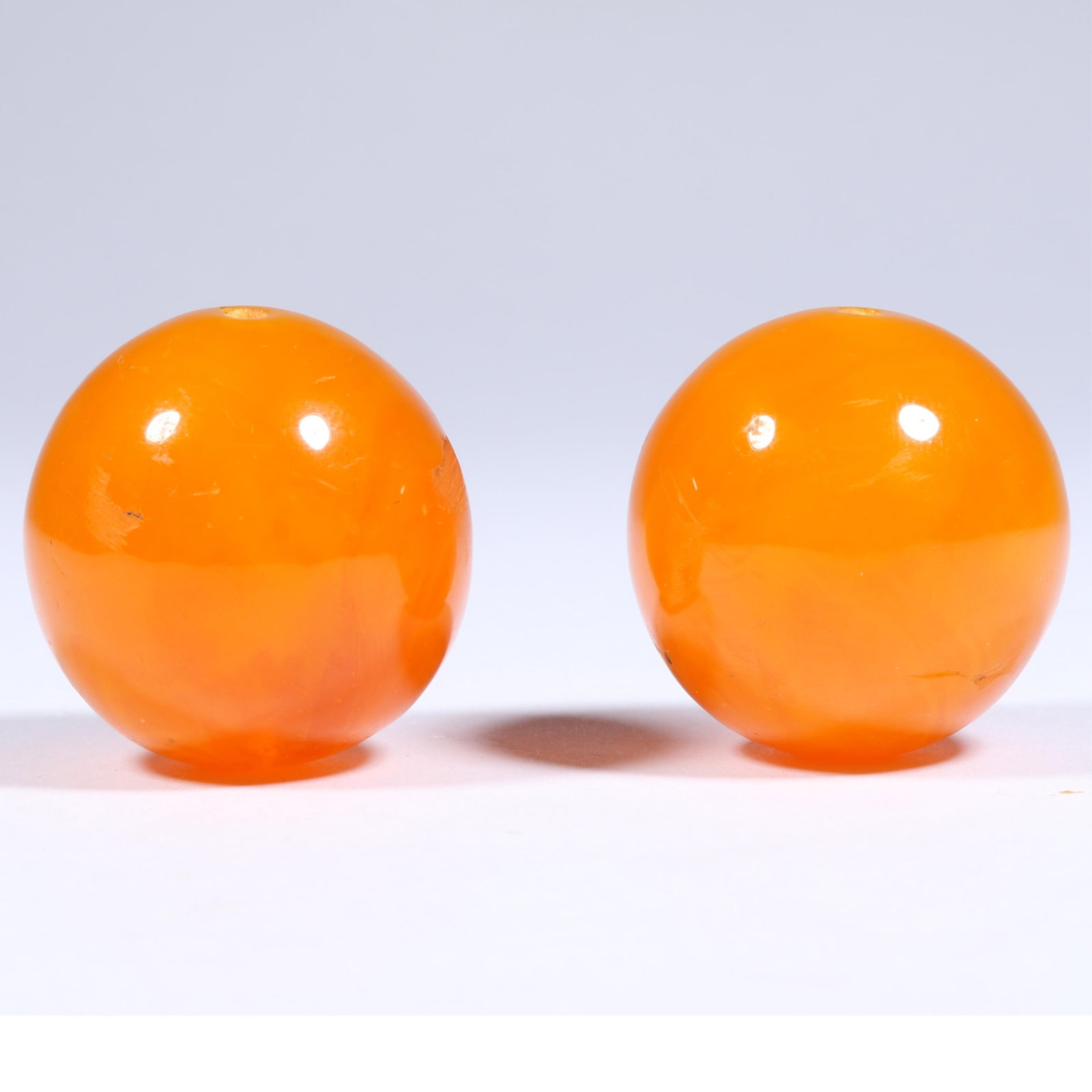 Pair of Translucent, Honey-Colored, High-Quality Baltic Amber Loose Round Beads approx. 1 1/4" (1 of 12)