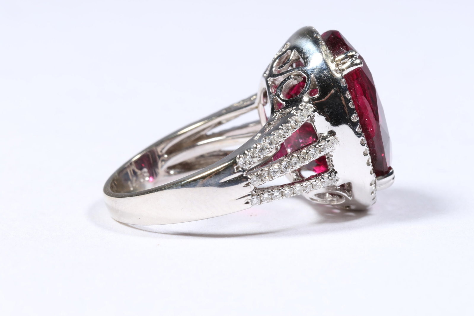 14K White Gold 17.83ct. Rubellite and Diamond Halo Ring Size 7 1/4 - 3