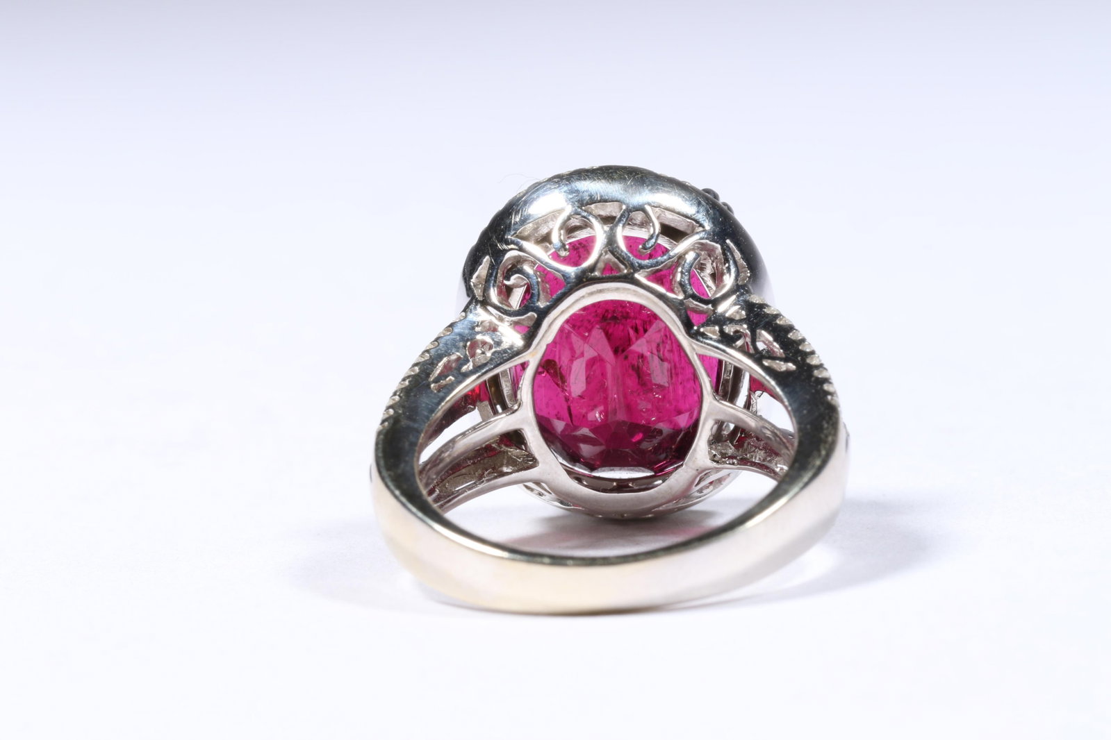14K White Gold 17.83ct. Rubellite and Diamond Halo Ring Size 7 1/4 - 4