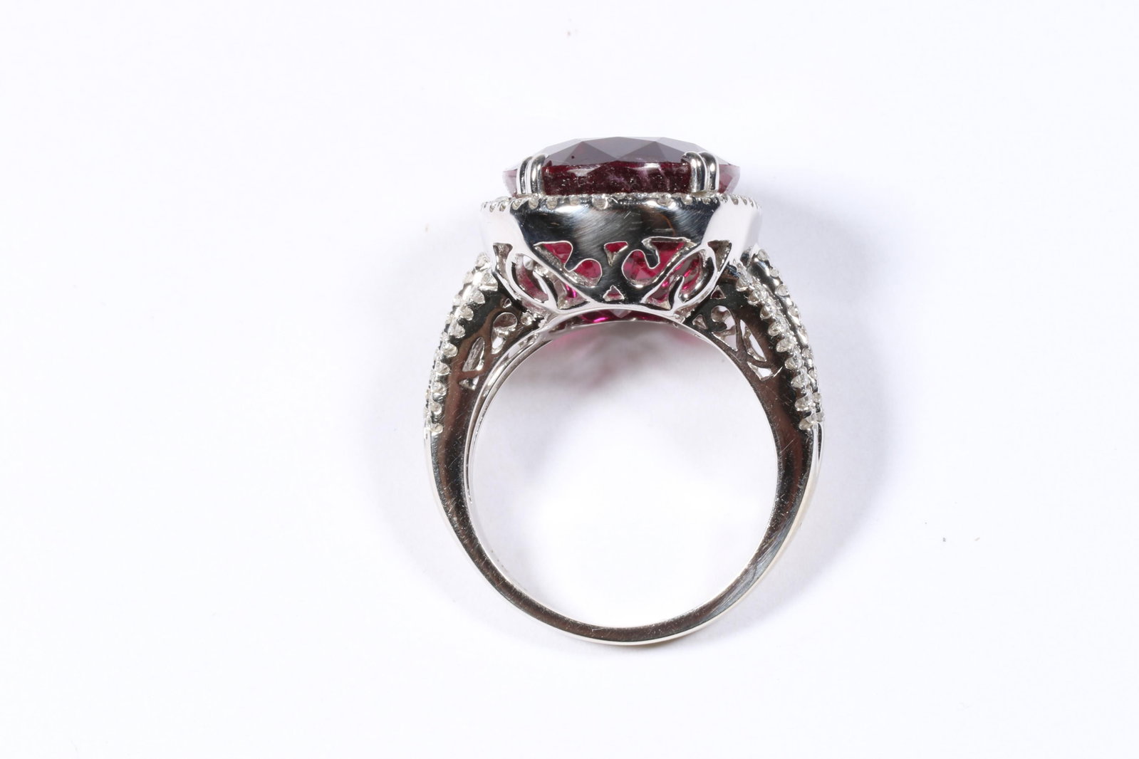 14K White Gold 17.83ct. Rubellite and Diamond Halo Ring Size 7 1/4 - 7