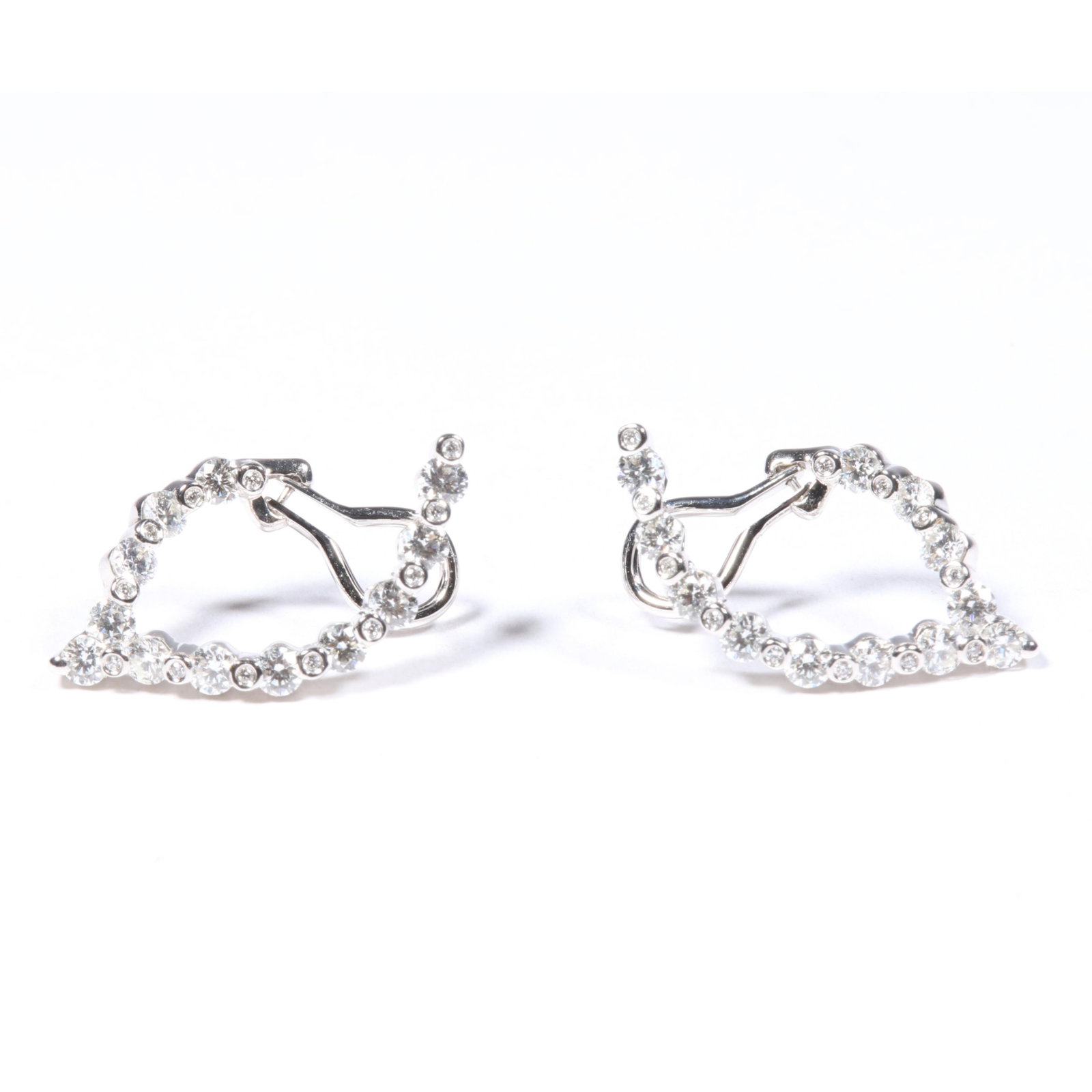 Charles Krypell 18K White Gold Wishbone Open Hoop Diamond Earrings 1"H x 3/4"W: Charles Krypell 18K White Gold Wishbone Open Hoop Diamond Earrings 3.80 dwt total 48 - rbd's 2.04 tcw., G-H, VS2-SI1 1-9398-WD8 The purchase of gold requires confirmed funds. 1"H x 3/4"W