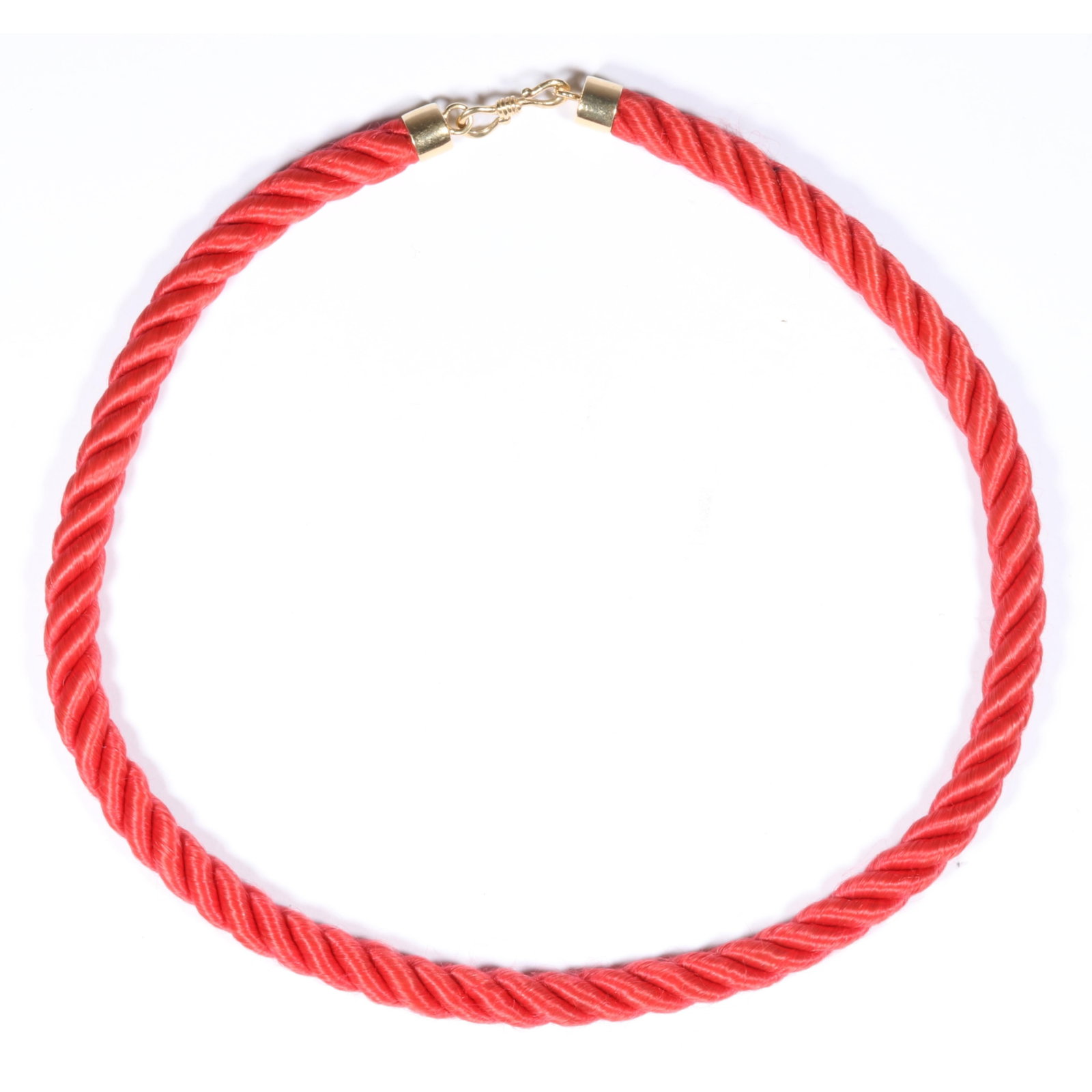 14K Yellow Gold Red Rope Necklace with S-Hook Clasp, Unmarked, Tested 18"L x 5/16"W: 14K Yellow Gold Red Rope Necklace with S-Hook Clasp, Unmarked, Tested 7.17 dwt. The purchase of gold requires confirmed funds. 18"L x 5/16"W