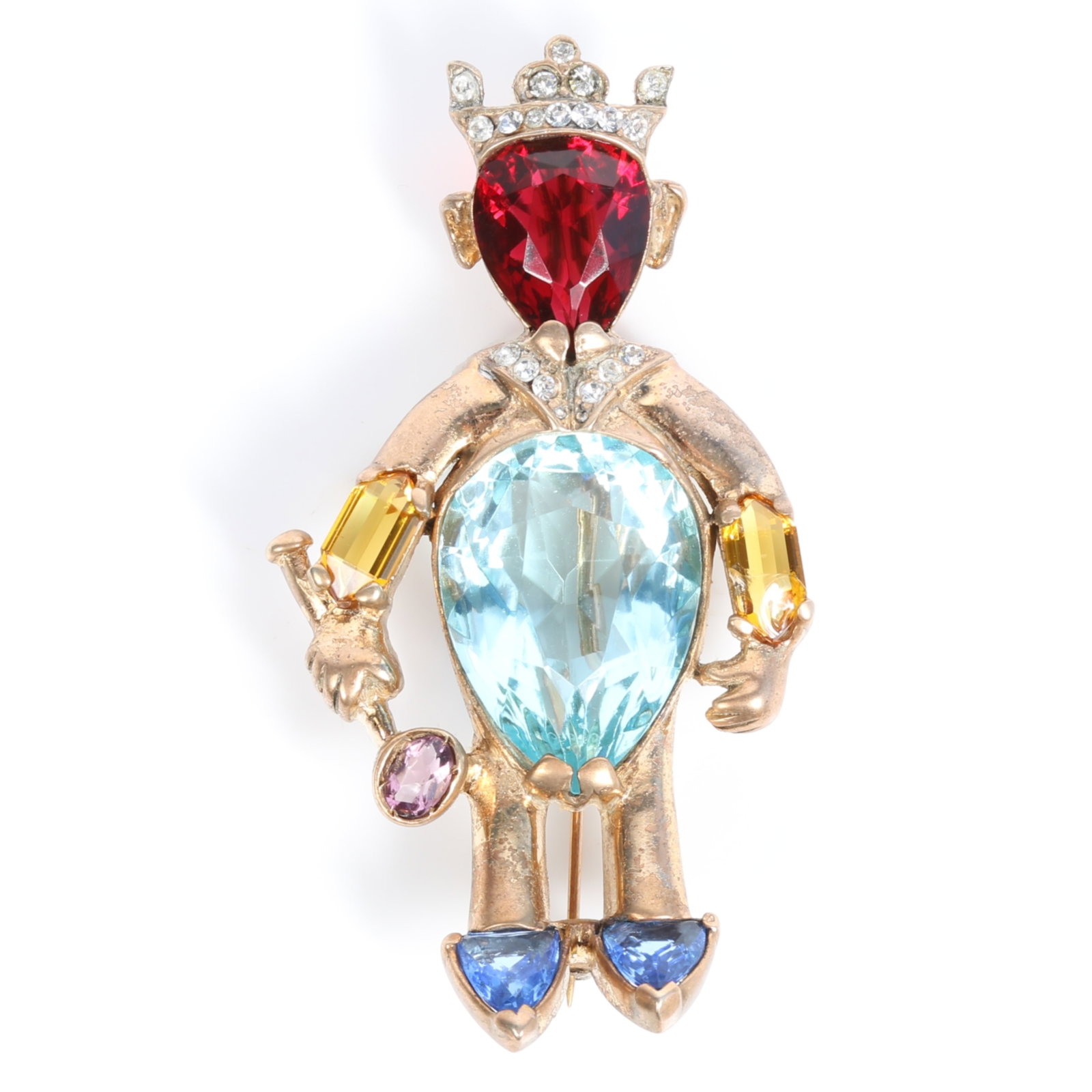 Reja Man From Mars 1945 retro sterling vermeil book piece brooch with multi colored jewels and pave (1 of 15)