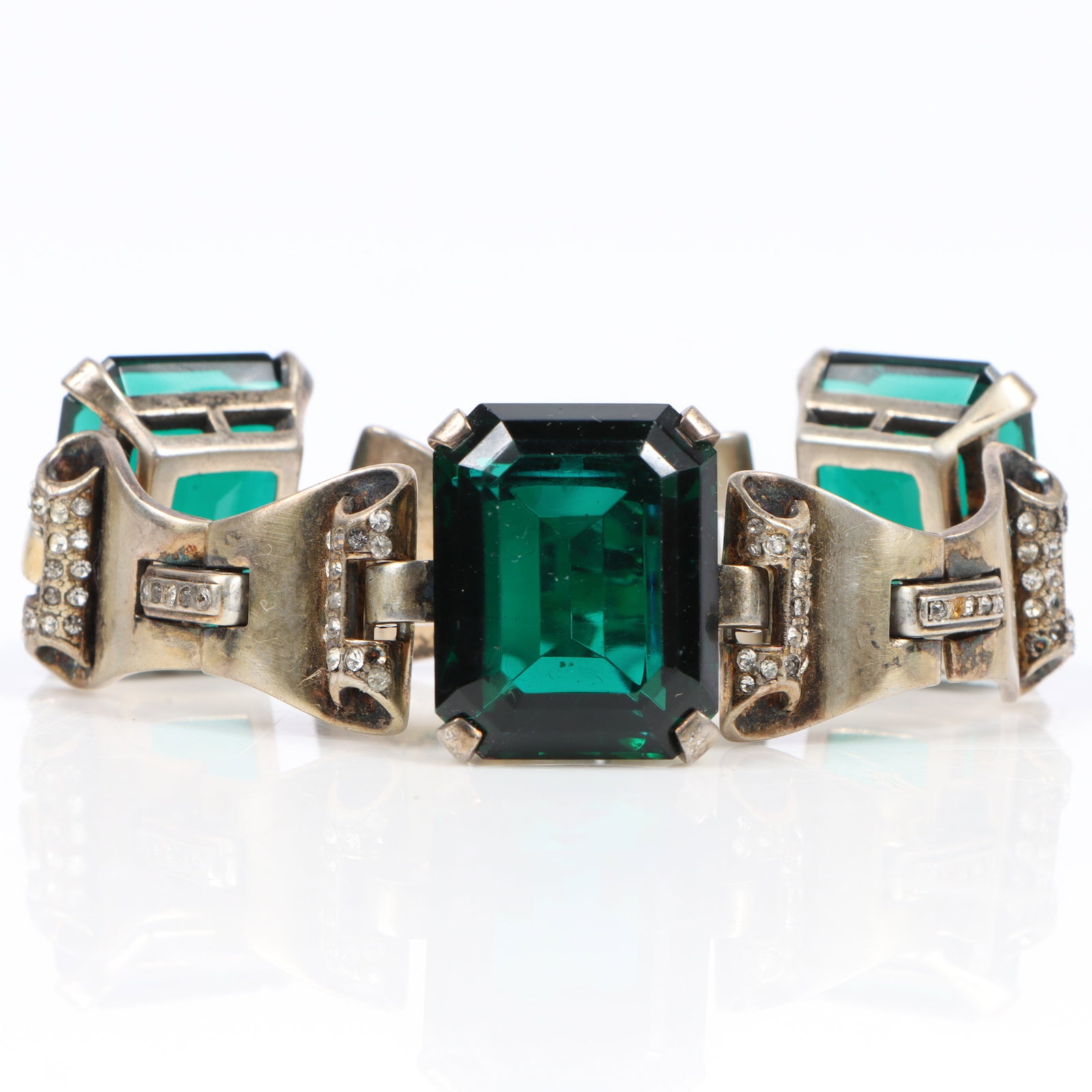 Trifari 1943 Alfred Philippe sterling vermeil scroll link book piece "Tank" bracelet with large (1 of 8)