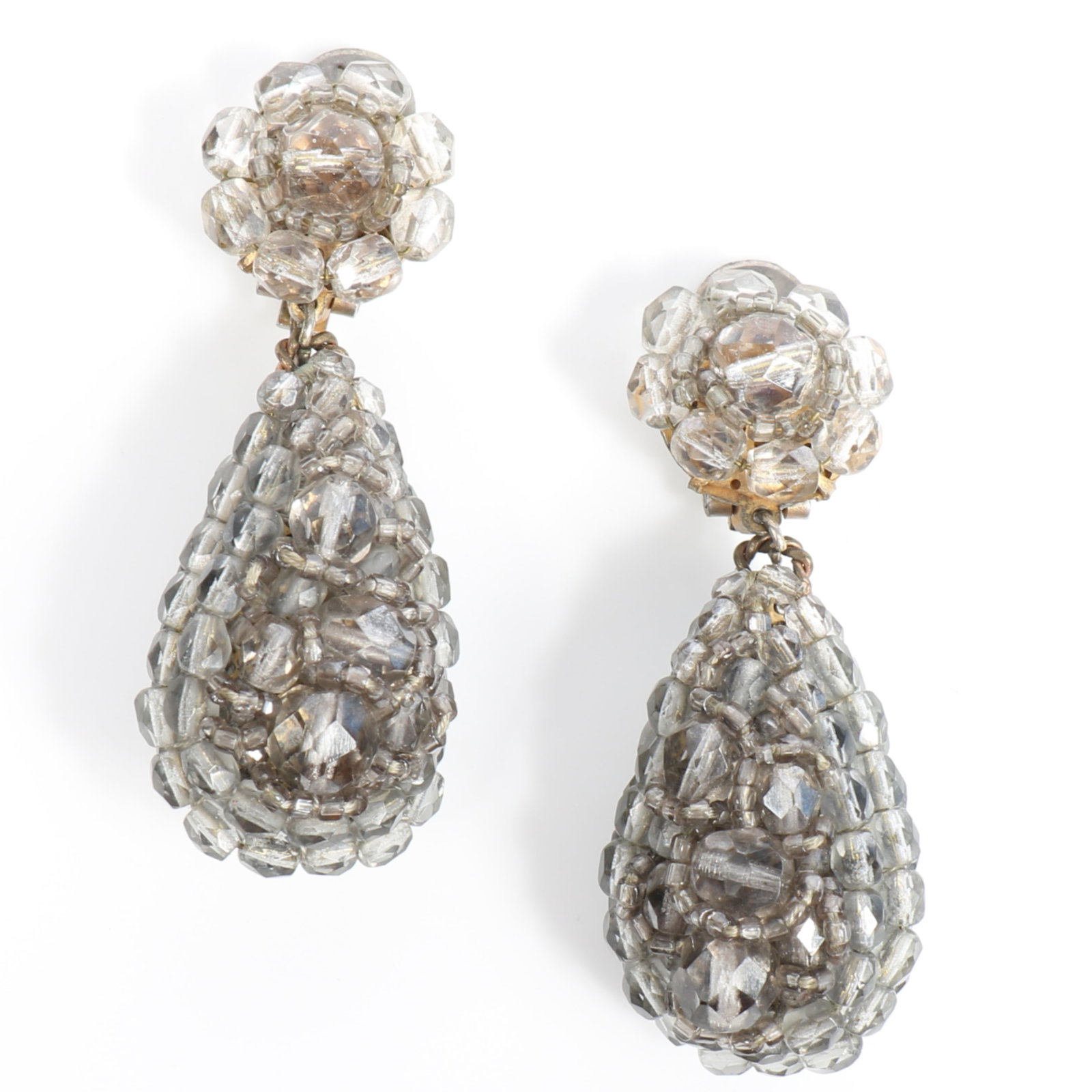 Coppola e Toppo 1960's crystal beaded earrings 2 1/4"L x 3/4"W (1 of 8)