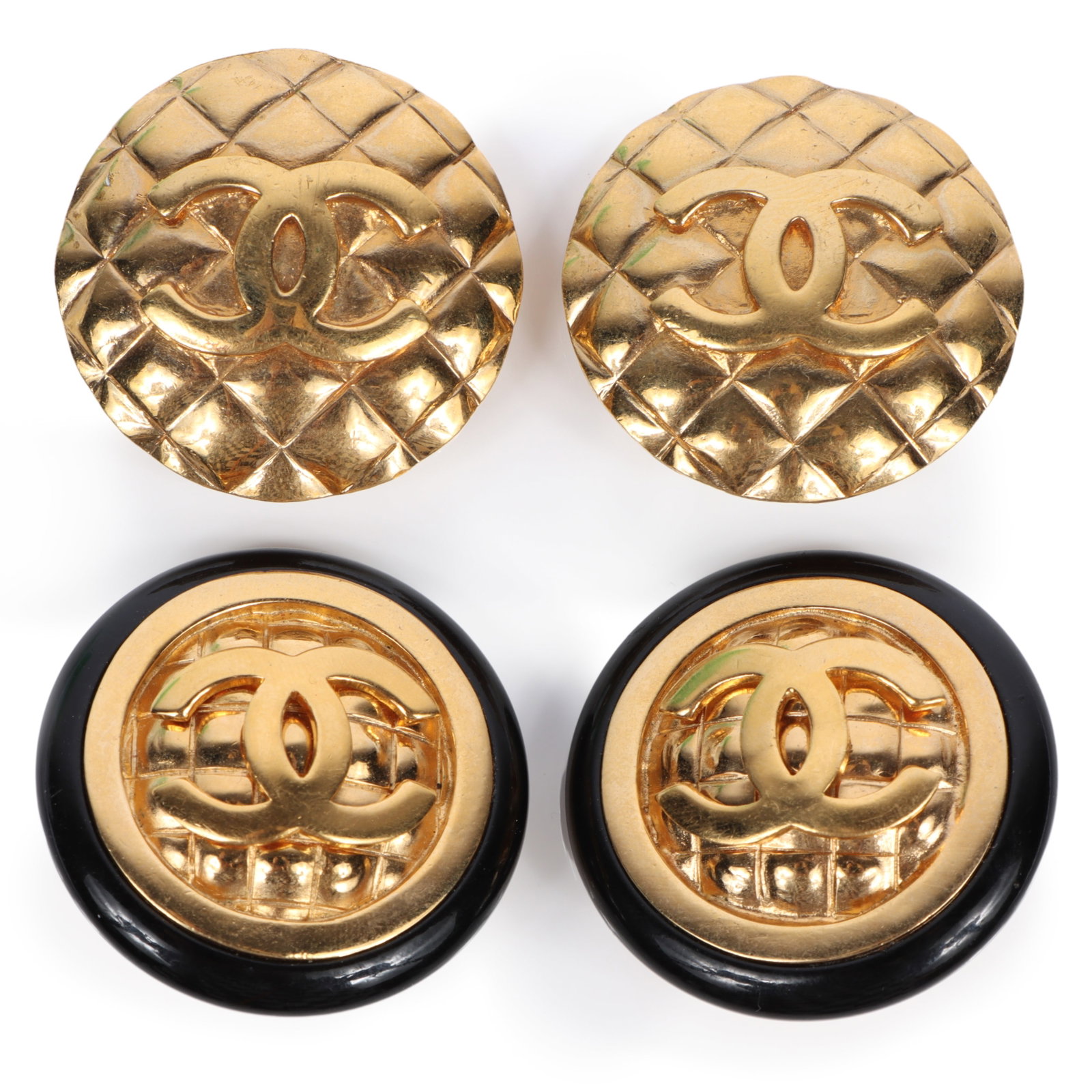 Two pairs of Chanel large button logo earrings 1 1/4"DIam. (one earring) (1 of 6)