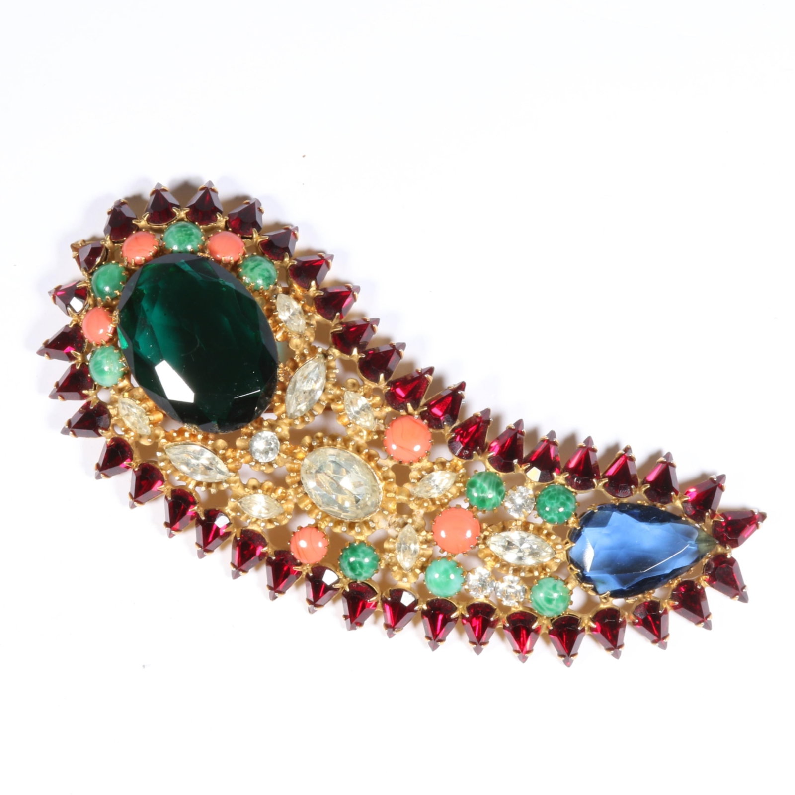 GIGANTIC Kenneth Jay Lane KJL book piece statement brooch with large multi colored jewels, art glass (1 of 9)