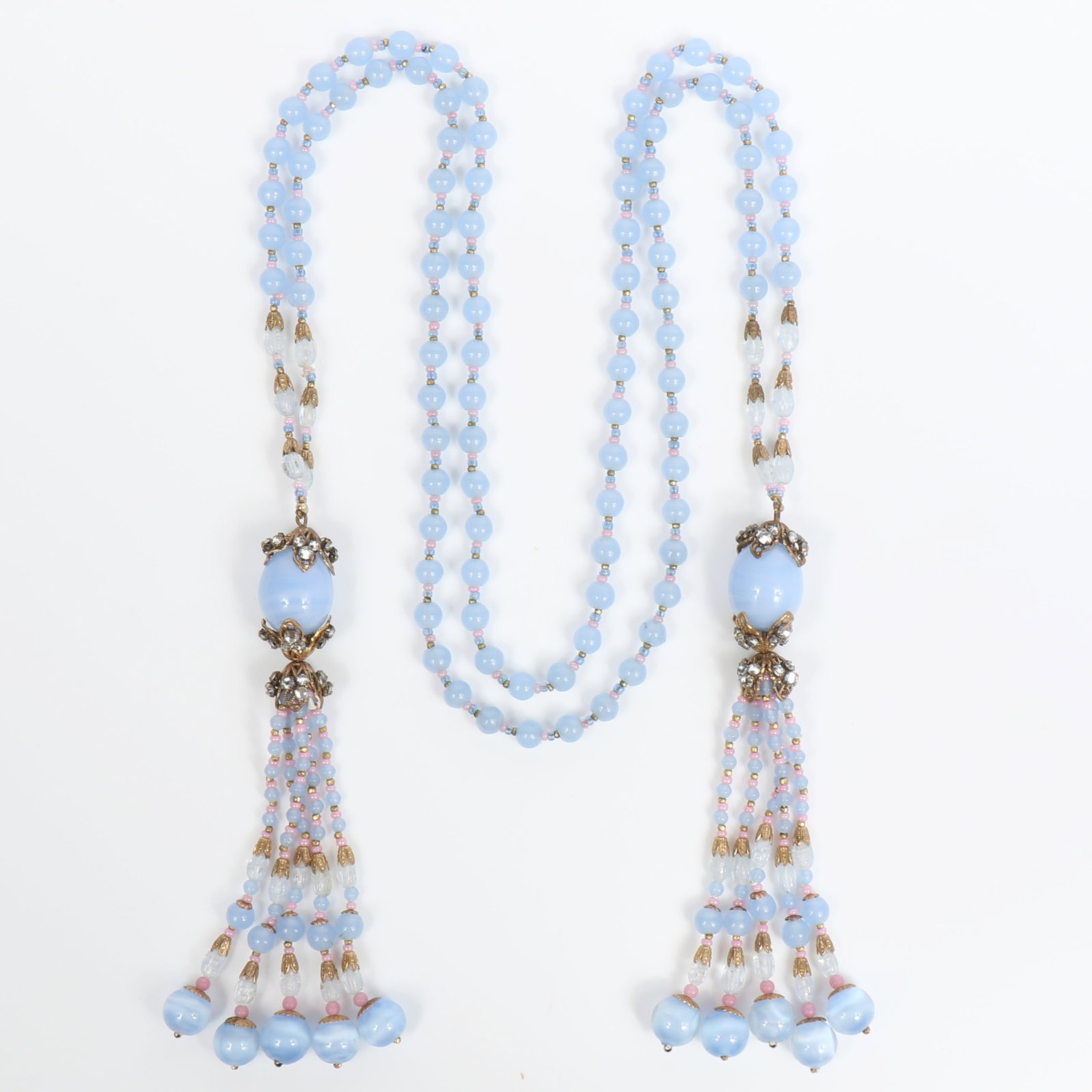 Vintage Miriam Haskell double strand lariat necklace with periwinkle blue opalescent glass beads and (1 of 7)