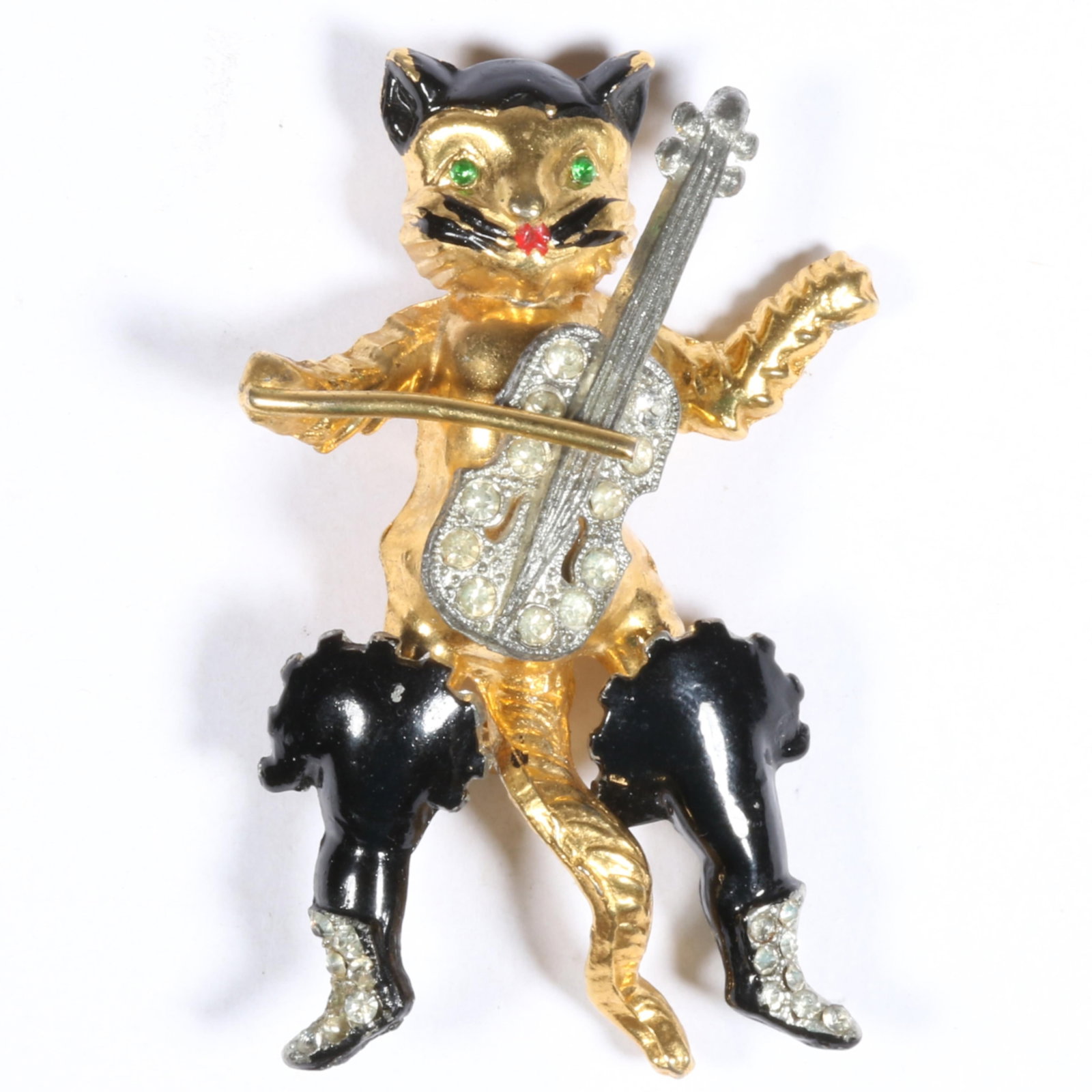 Rare Chanel Novelty Co. 1940's "Puss in Boots" book piece trembler brooch with black enamel and (1 of 8)