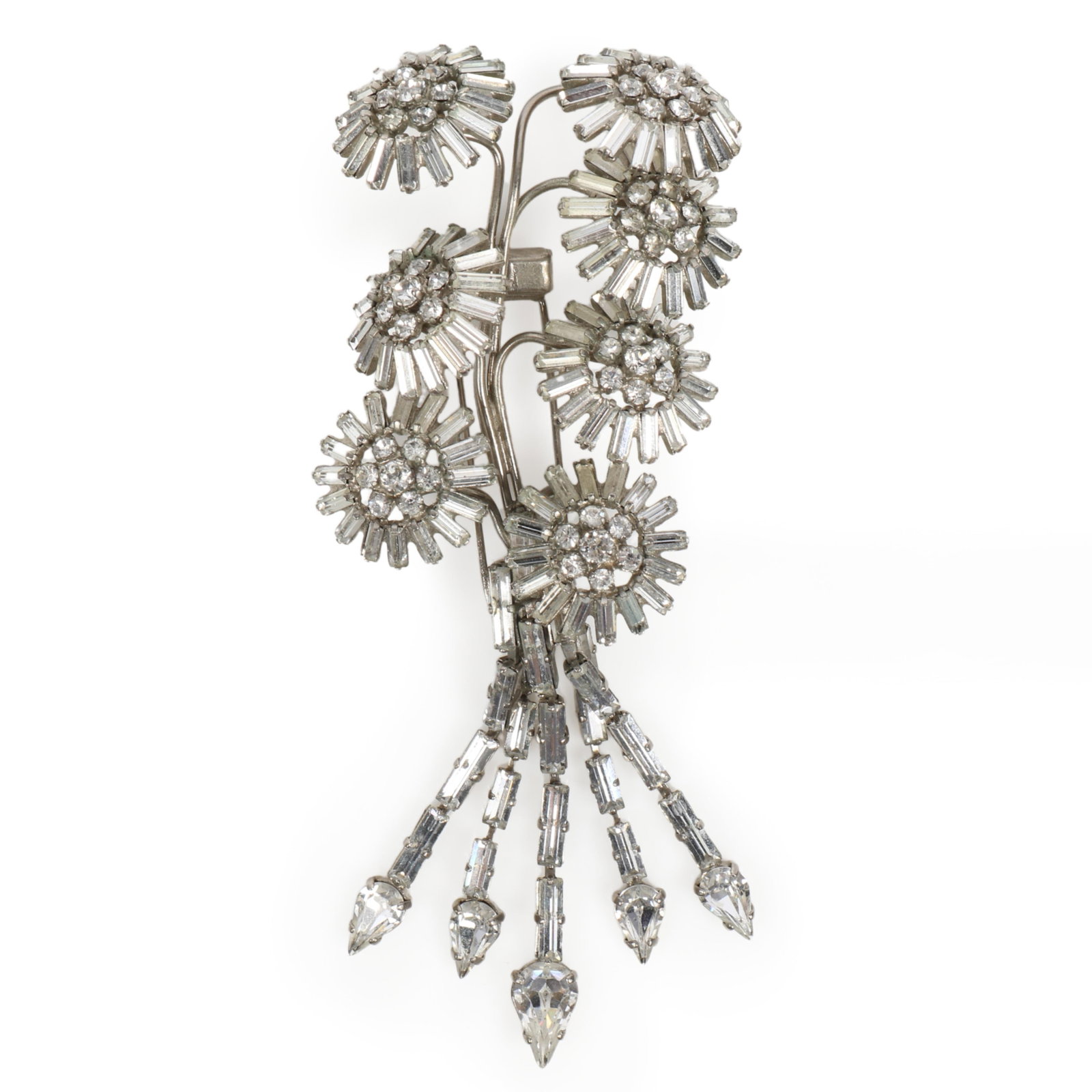 Large French dimensional floral bouquet fur clip with diamante rhinestones 5"H x 2"W (1 of 7)