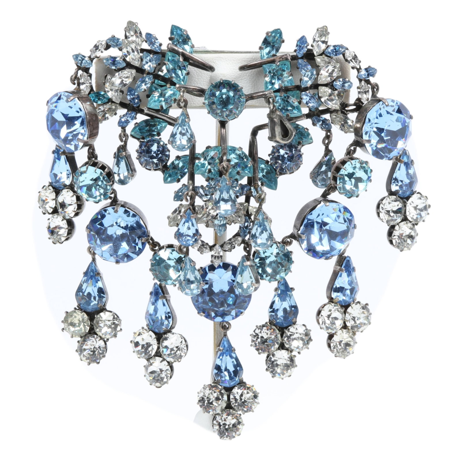 Schreiner or possibly French beautifully suspended wire book piece brooch with ice blue and diamante (1 of 8)