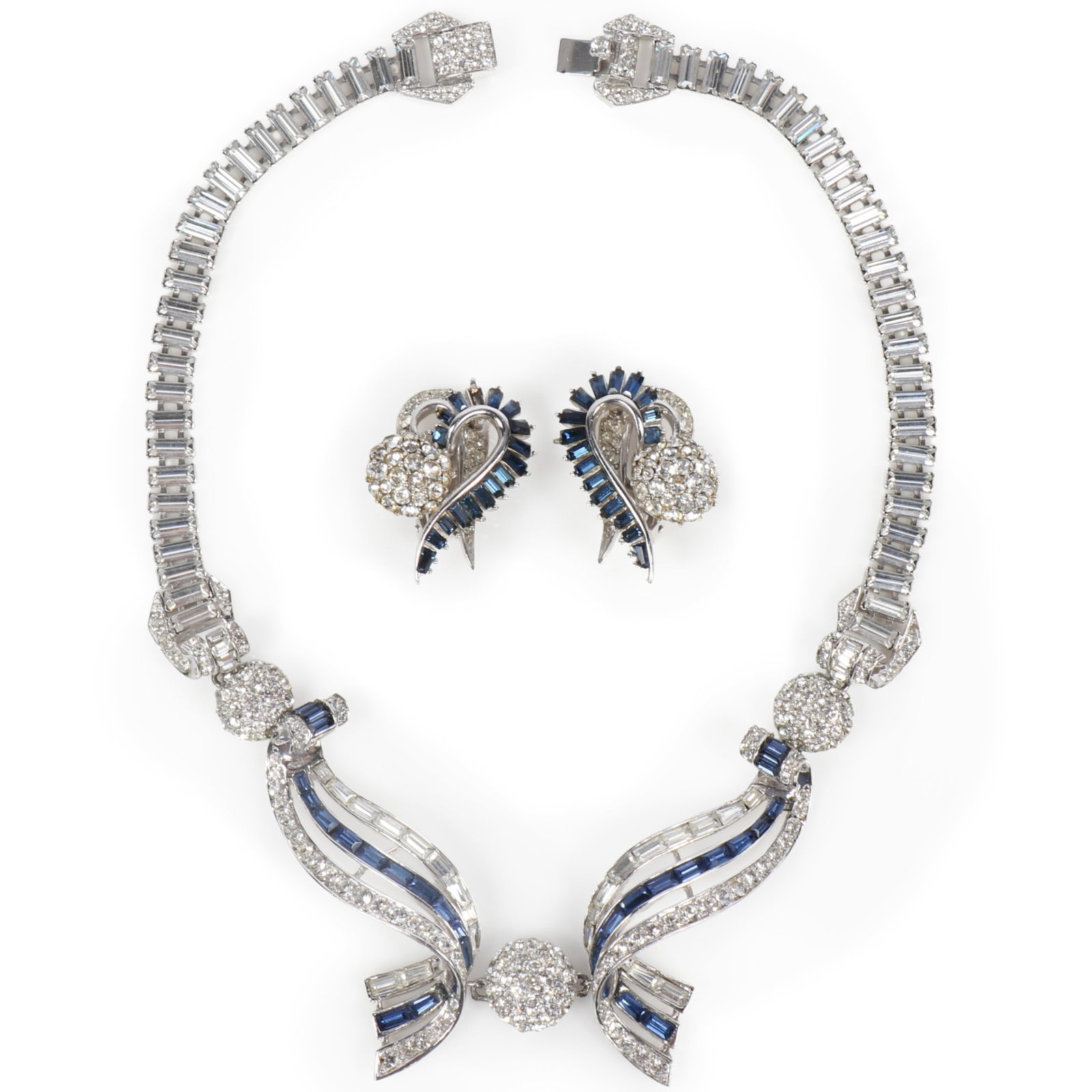 Marcel Boucher book piece demi parure with crossover necklace and matching earrings featuring a (1 of 12)