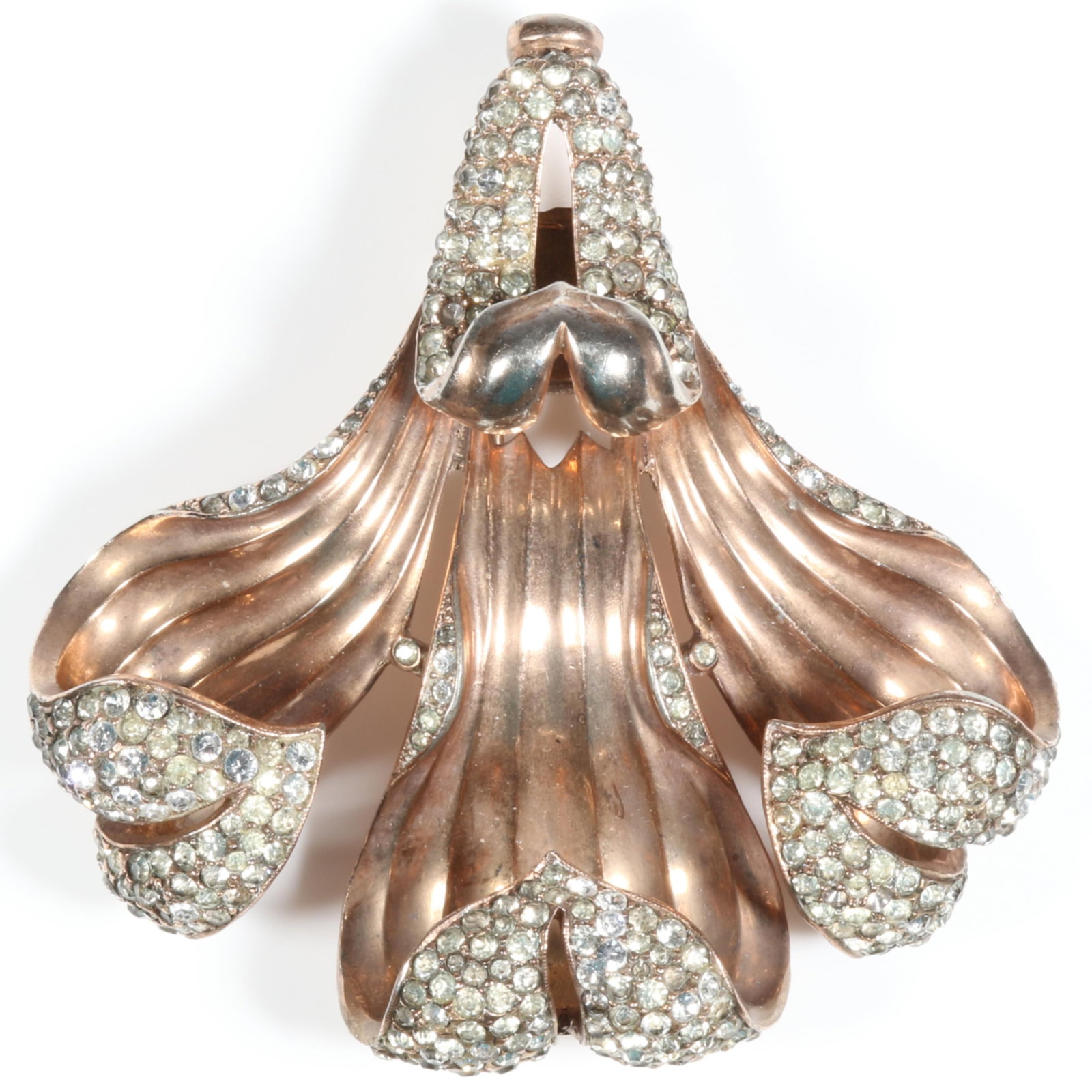 Trifari 1940's Alfred Philippe "Orchid" large dimensional book piece fur clip with rosey gold plated (1 of 11)