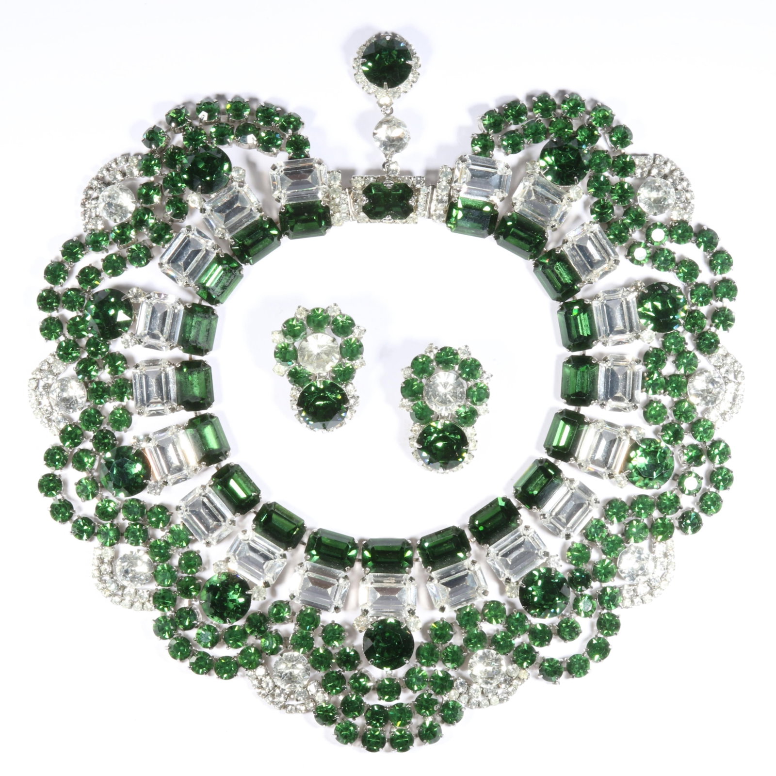 Robert Sorrell Originals HUGE statement demi parure jeweled collar necklace and earrings with forest (1 of 14)