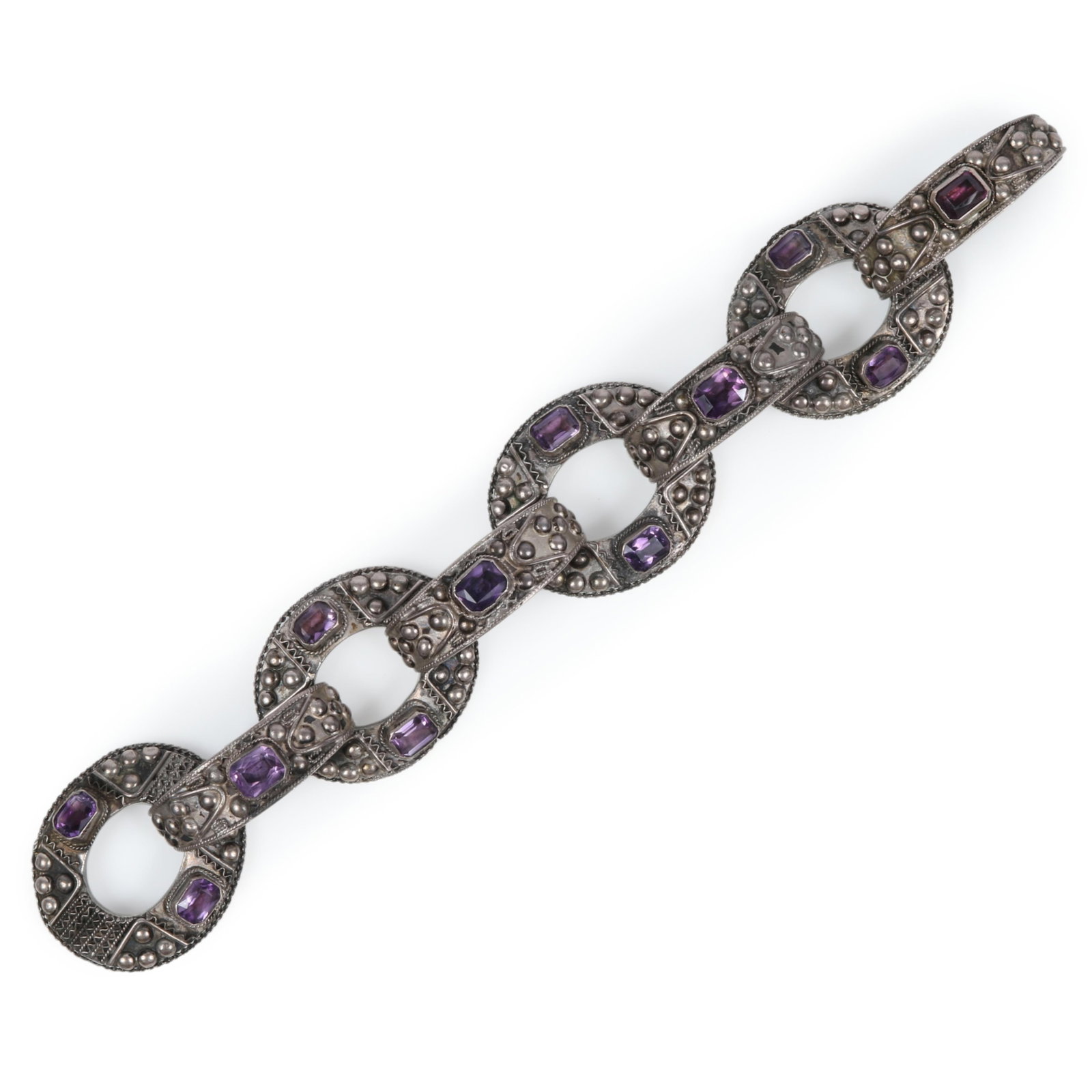 Fabulous Mabo 1960s Italian Florentine 800 silver bracelet with circular filigree links and amethyst (1 of 12)