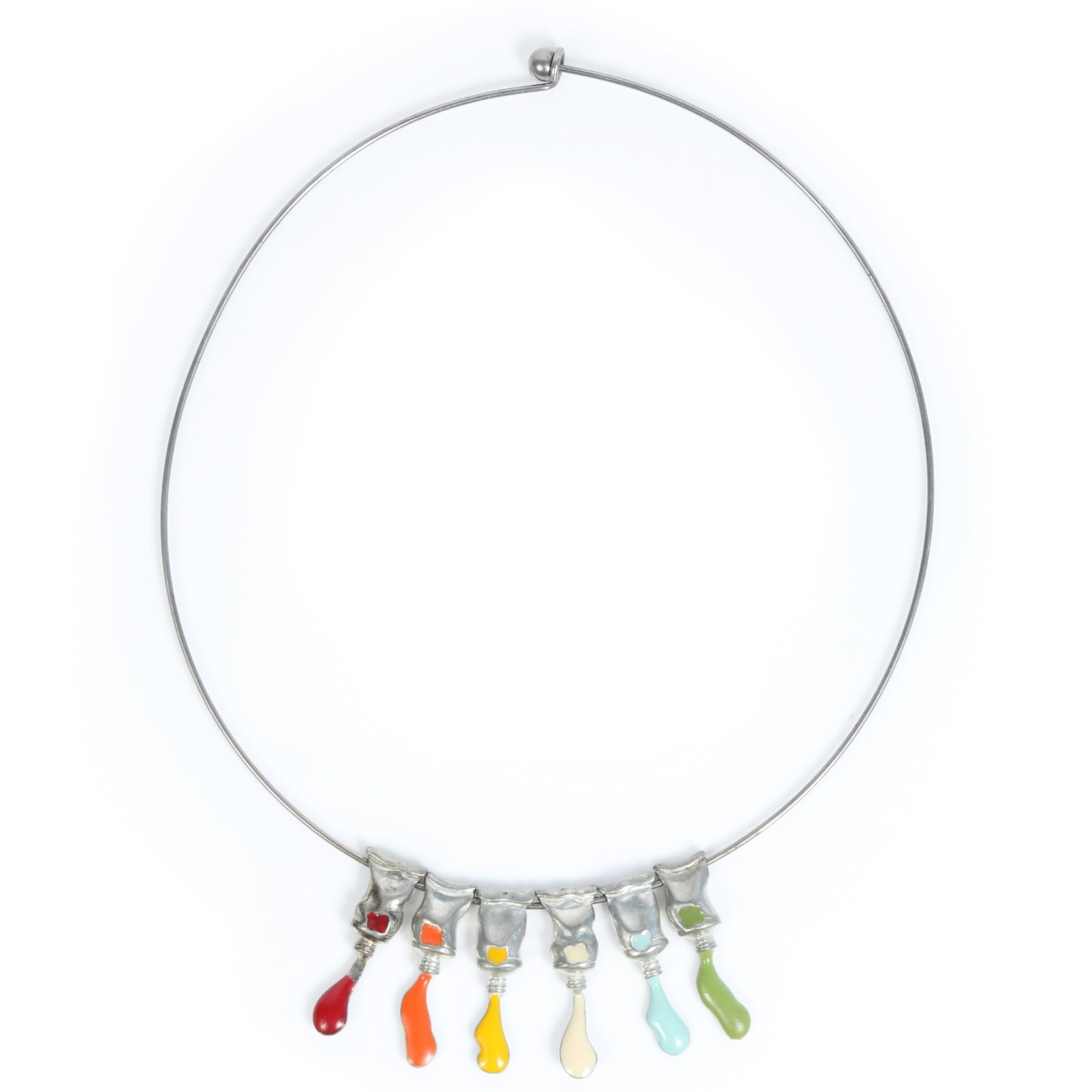 Fernandez Arman 2001 Pop Art Paint Tube necklace with six colorful enamel paint tubes suspended on a (1 of 9)