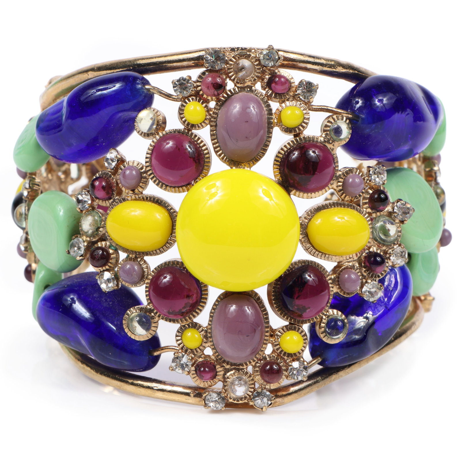 Chanel cuff bracelet with multi colored glass cabochons and wired in bead detail with rhinestone (1 of 8)