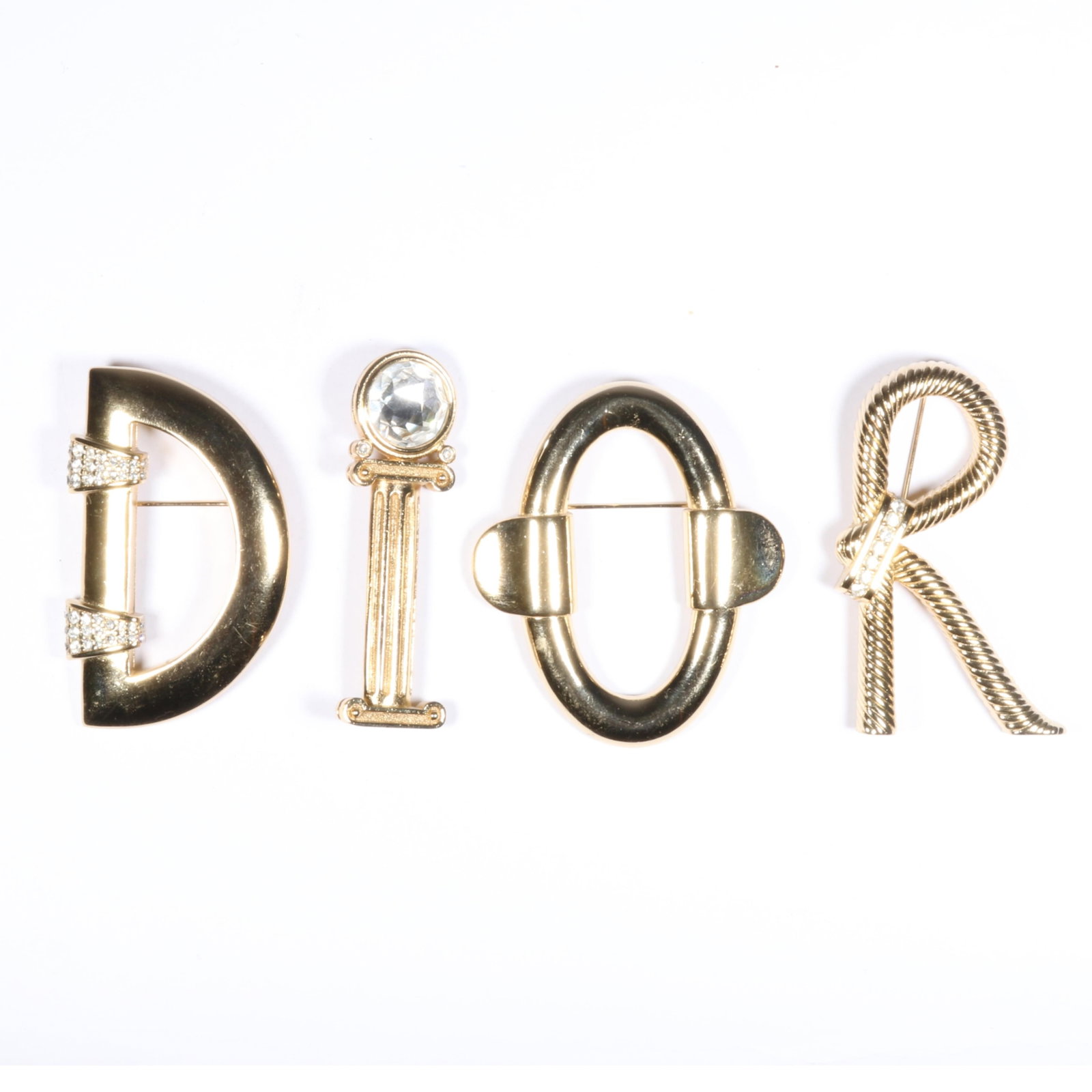 Christian Dior Boutique 4pc logo letter brooch group with diamante rhinestone accents 2 5/8"H x 1 (1 of 7)