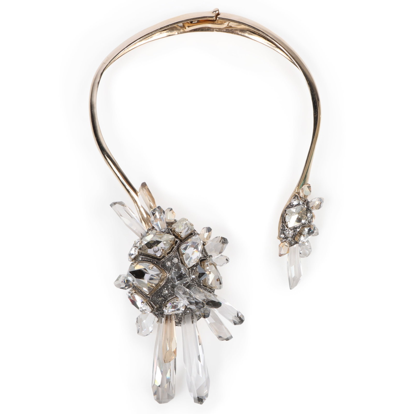 Lanvin Paris designer couture asymmetrical open collar statement necklace with huge quartz-like: Lanvin Paris designer couture asymmetrical open collar statement necklace with huge quartz-like Swarovski crystals 18 1/2"L x 5"Drop